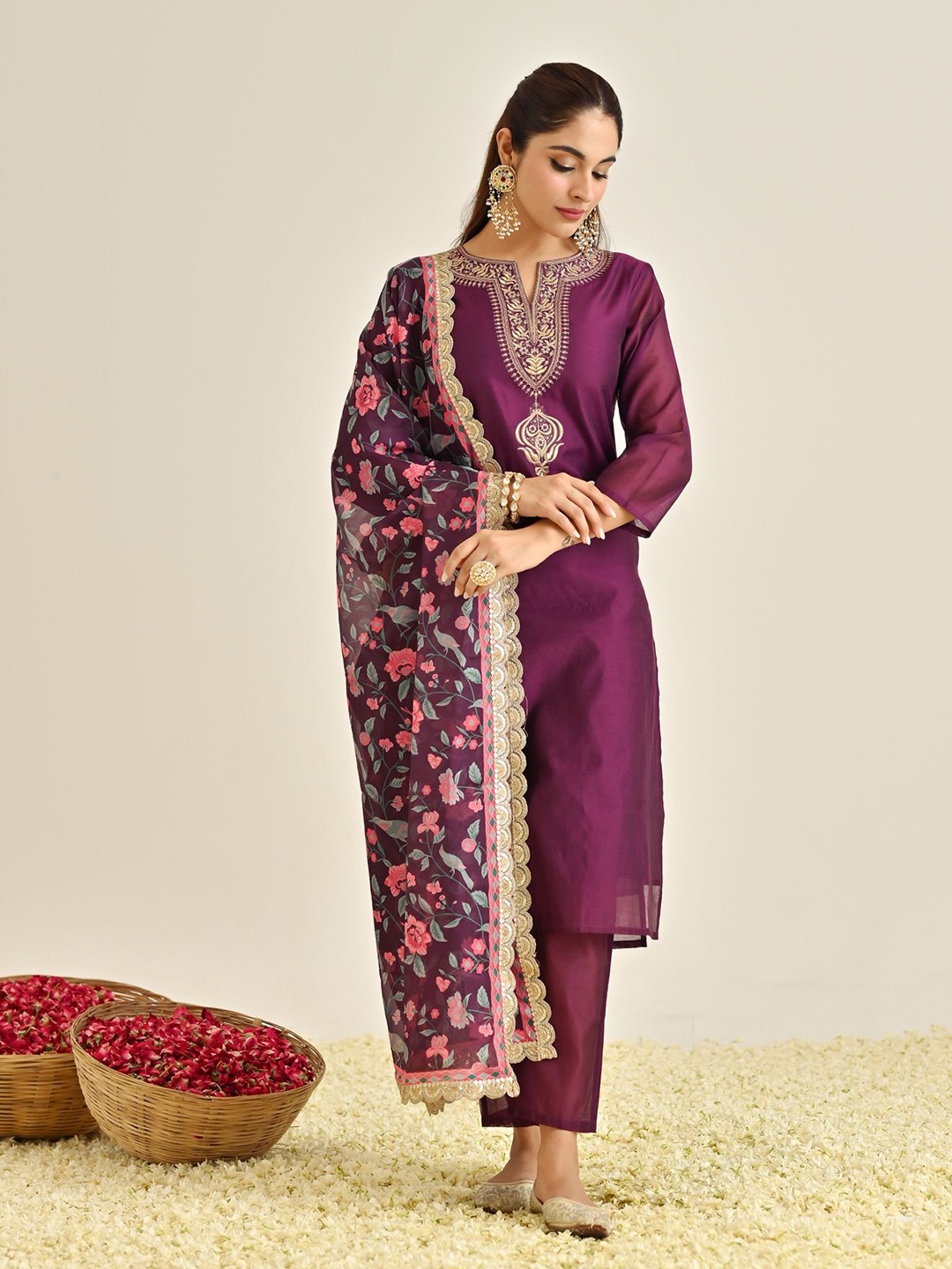Rustorange Yoke Design Notch Neck Thread Work Straight Kurta With Palazzos & Dupatta, Burgundy
Rustorange Yoke Design Notch Neck Thread Work Straight Kurta With Palazzos & Dupatta, Burgundy