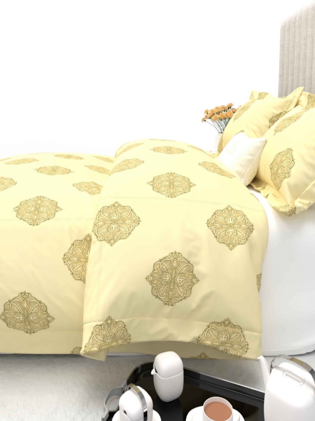 THE WHITE MOSS Gold-Toned & Yellow Ethnic Motifs 600 TC King Bedsheet with 2 Pillow Covers
THE WHITE MOSS Gold-Toned & Yellow Ethnic Motifs 600 TC King Bedsheet with 2 Pillow Covers
