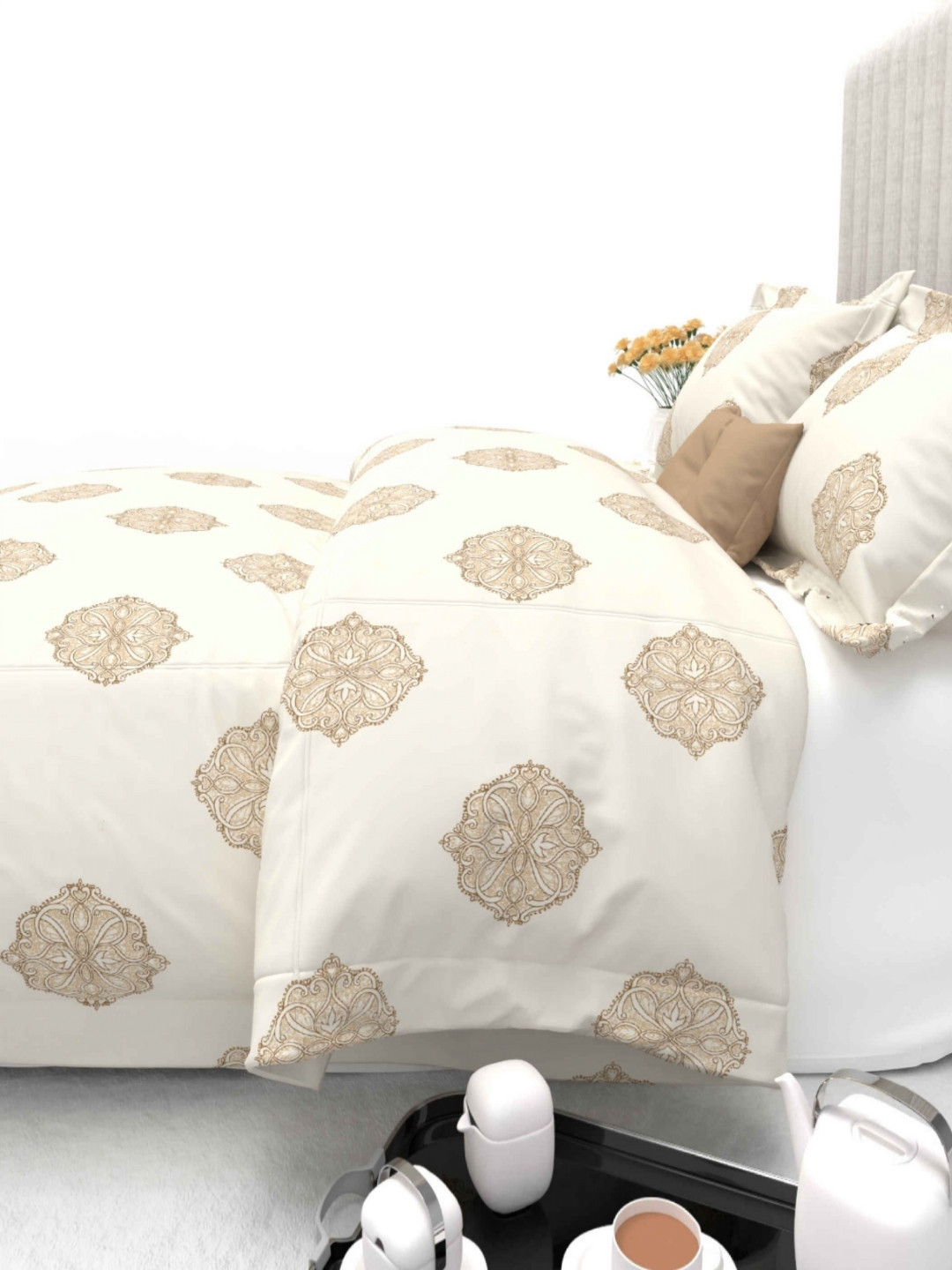 THE WHITE MOSS White & Brown Ethnic Motifs 600 TC King Bedsheet with 2 Pillow Covers
THE WHITE MOSS White & Brown Ethnic Motifs 600 TC King Bedsheet with 2 Pillow Covers