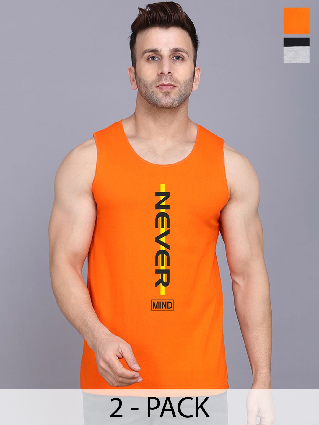 SLOWLORIS Pack Of 2 Printed Sleeveless Gym Vests SL26 COMBO (LOUD BLKGRY) (NVR ORANGE), Black
SLOWLORIS Pack Of 2 Printed Sleeveless Gym Vests SL26 COMBO (LOUD BLKGRY) (NVR ORANGE), Black