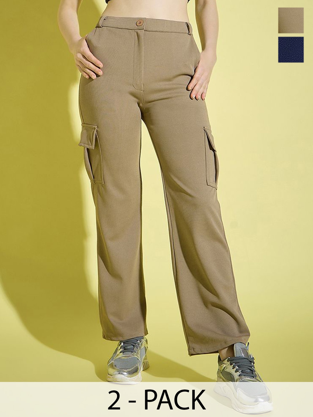 BUY NEW TREND Pack of 2 Women Relaxed Straight Fit High-Rise Wrinkle Free Cargo Trousers, Beige
BUY NEW TREND Pack of 2 Women Relaxed Straight Fit High-Rise Wrinkle Free Cargo Trousers, Beige