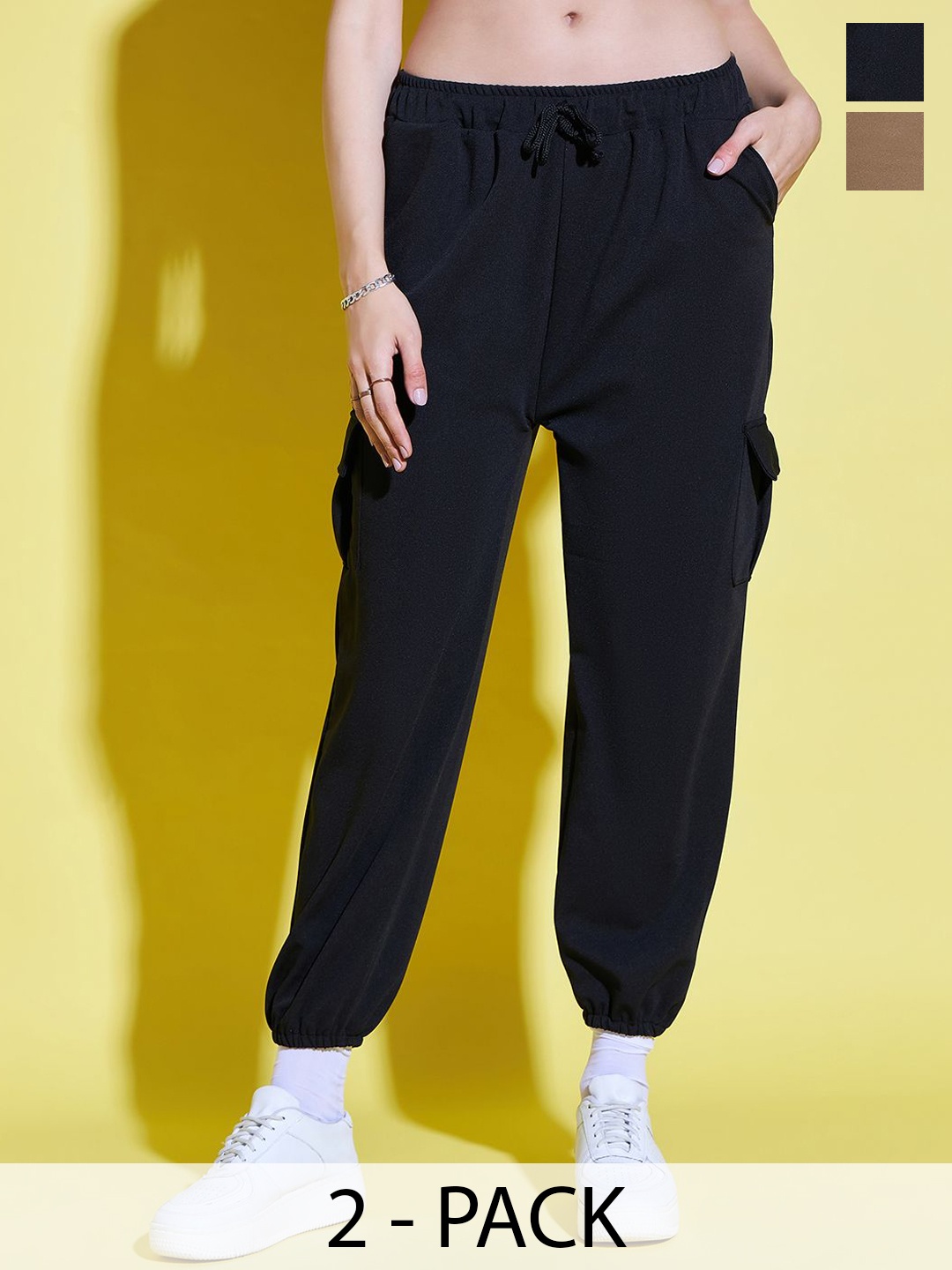 BUY NEW TREND Women Pack Of 2 Relaxed Fit High-Rise Wrinkle Free Joggers Trousers, Black
BUY NEW TREND Women Pack Of 2 Relaxed Fit High-Rise Wrinkle Free Joggers Trousers, Black