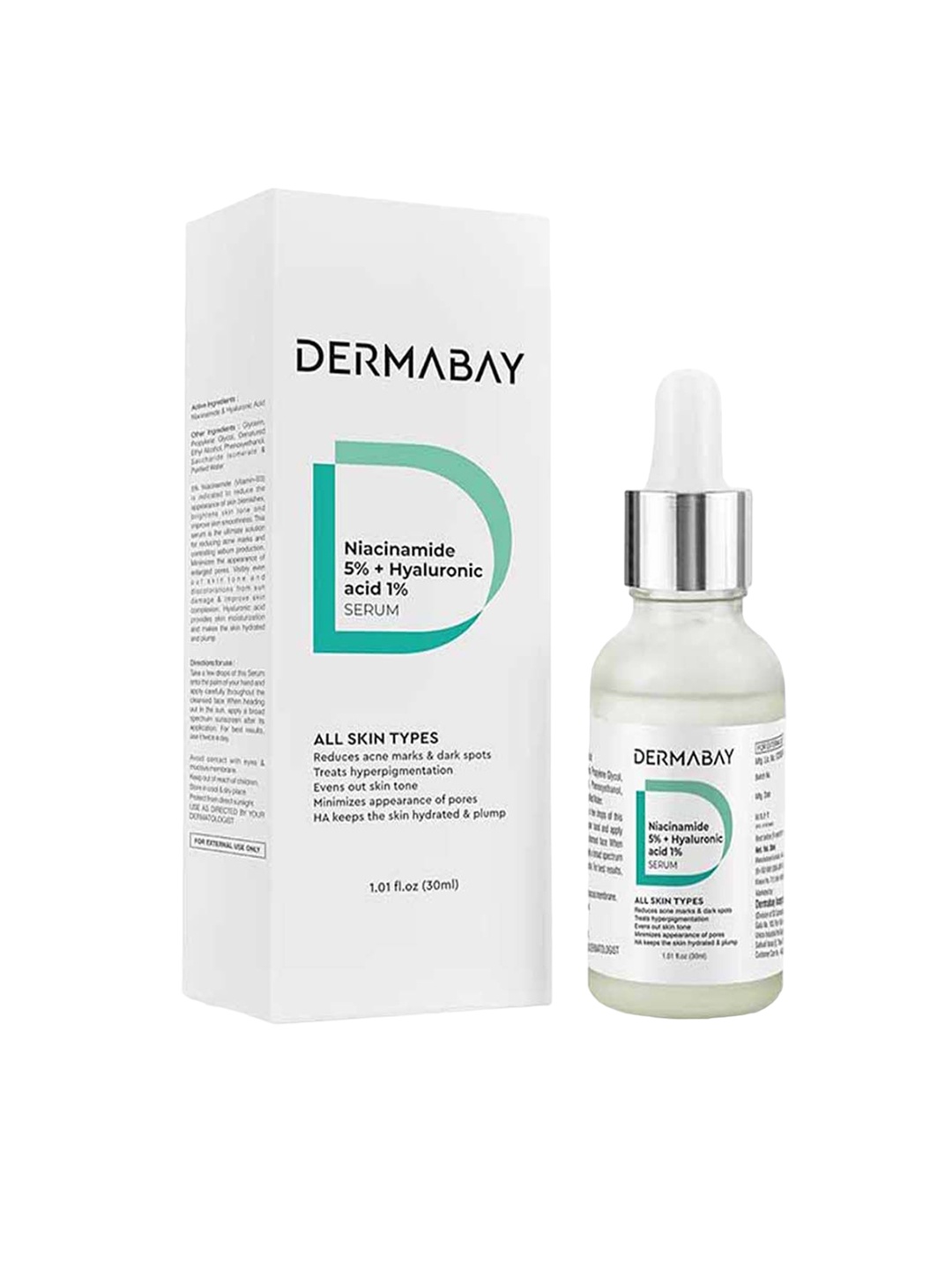 DermaBay Niacinamide 5%+ Hyaluronic acid 1% Anti-Acne Serum Reduce Open Pores Serum- 30ml, White
DermaBay Niacinamide 5%+ Hyaluronic acid 1% Anti-Acne Serum Reduce Open Pores Serum- 30ml, White