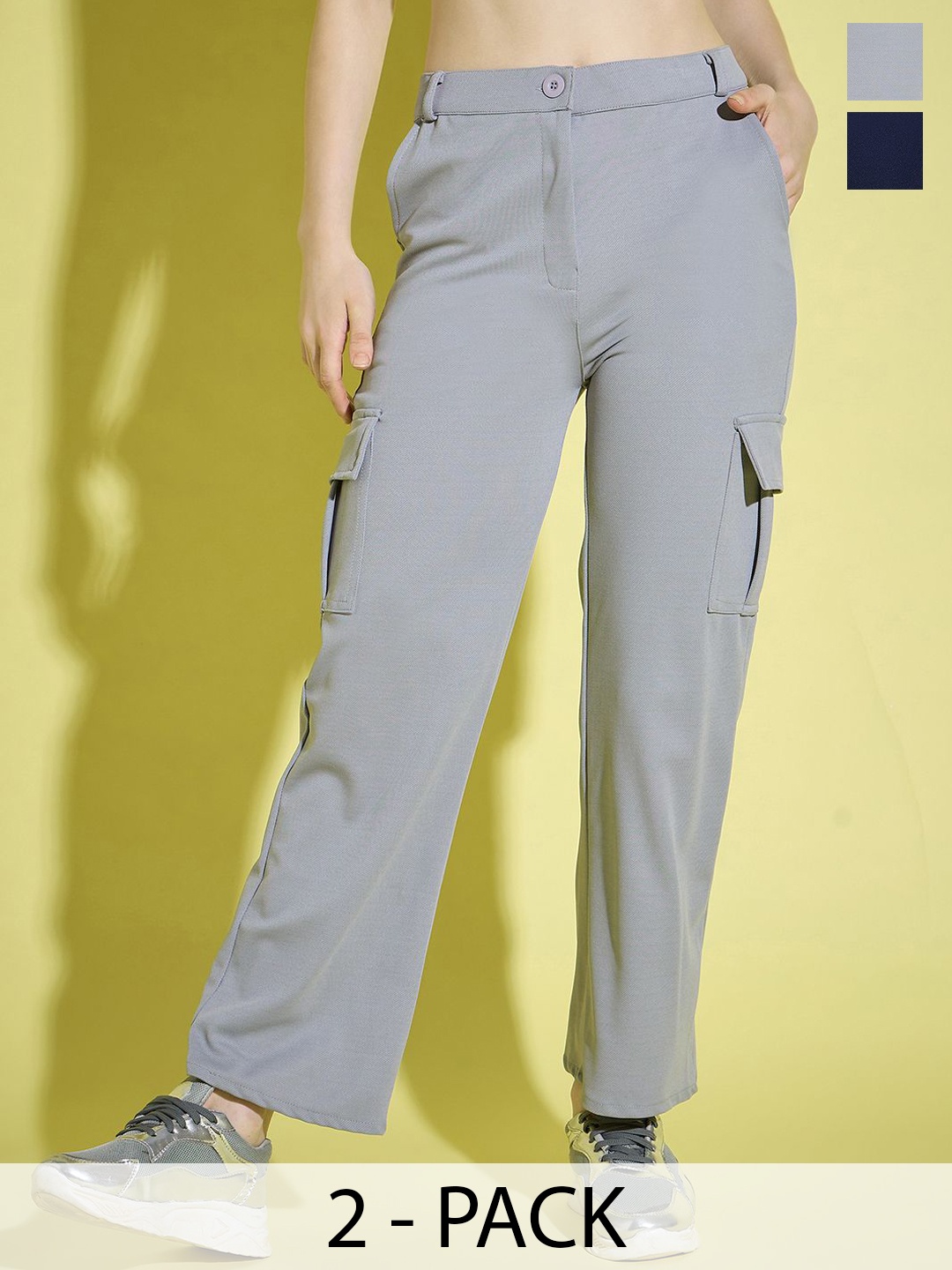 BUY NEW TREND Pack of 2 Women Relaxed Straight Fit High-Rise Cargos Trousers, Black
BUY NEW TREND Pack of 2 Women Relaxed Straight Fit High-Rise Cargos Trousers, Black