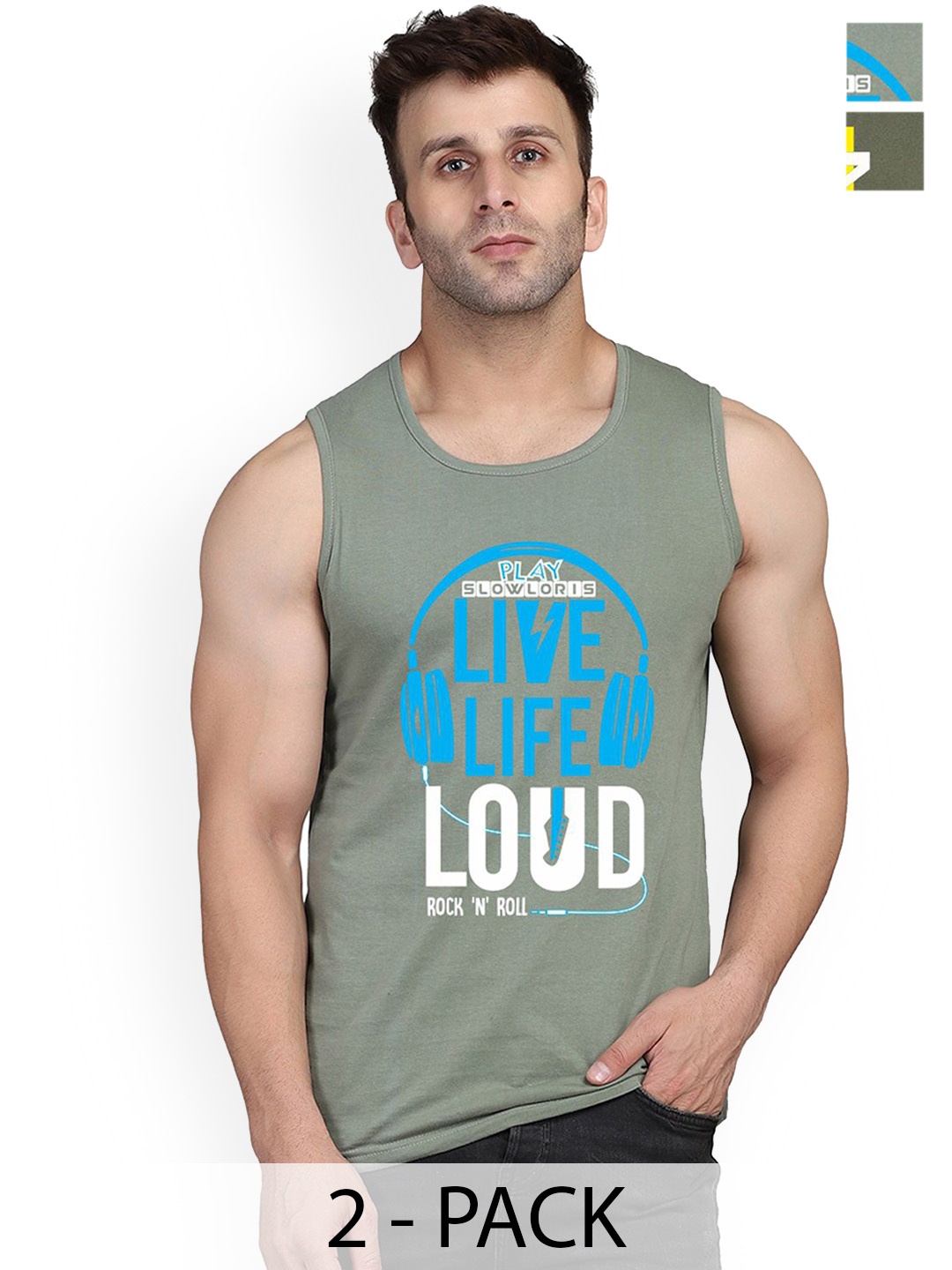 SLOWLORIS Pack Of 2 Printed Innerwear Vests SL26 COMBO (LOUD LGTGREEN) (NVR OLIVE), Green
SLOWLORIS Pack Of 2 Printed Innerwear Vests SL26 COMBO (LOUD LGTGREEN) (NVR OLIVE), Green
