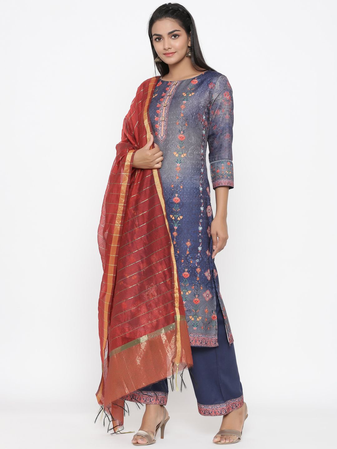 Anouk Navy Blue Floral Printed Boat Neck Pure Silk Straight Kurta With Palazzo & Dupatta
Anouk Navy Blue Floral Printed Boat Neck Pure Silk Straight Kurta With Palazzo & Dupatta