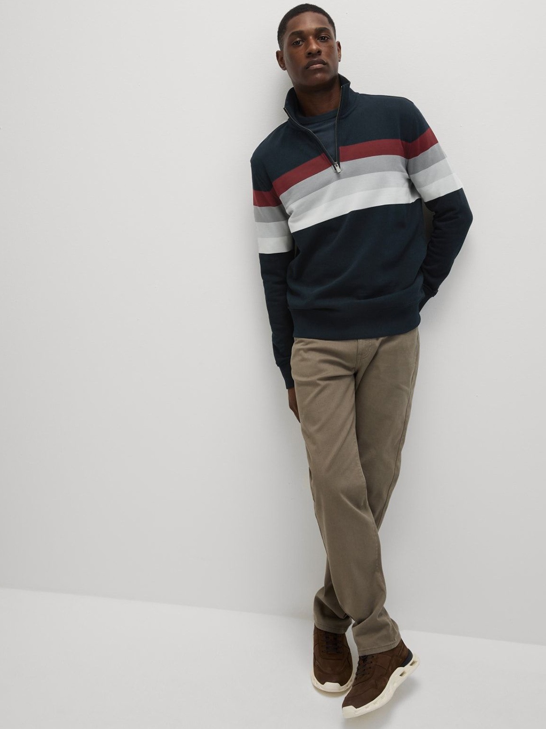 Marks & Spencer Men Colourblocked Cotton Mock Collar Long Sleeves Pullover Sweatshirt, Multi
Marks & Spencer Men Colourblocked Cotton Mock Collar Long Sleeves Pullover Sweatshirt, Multi