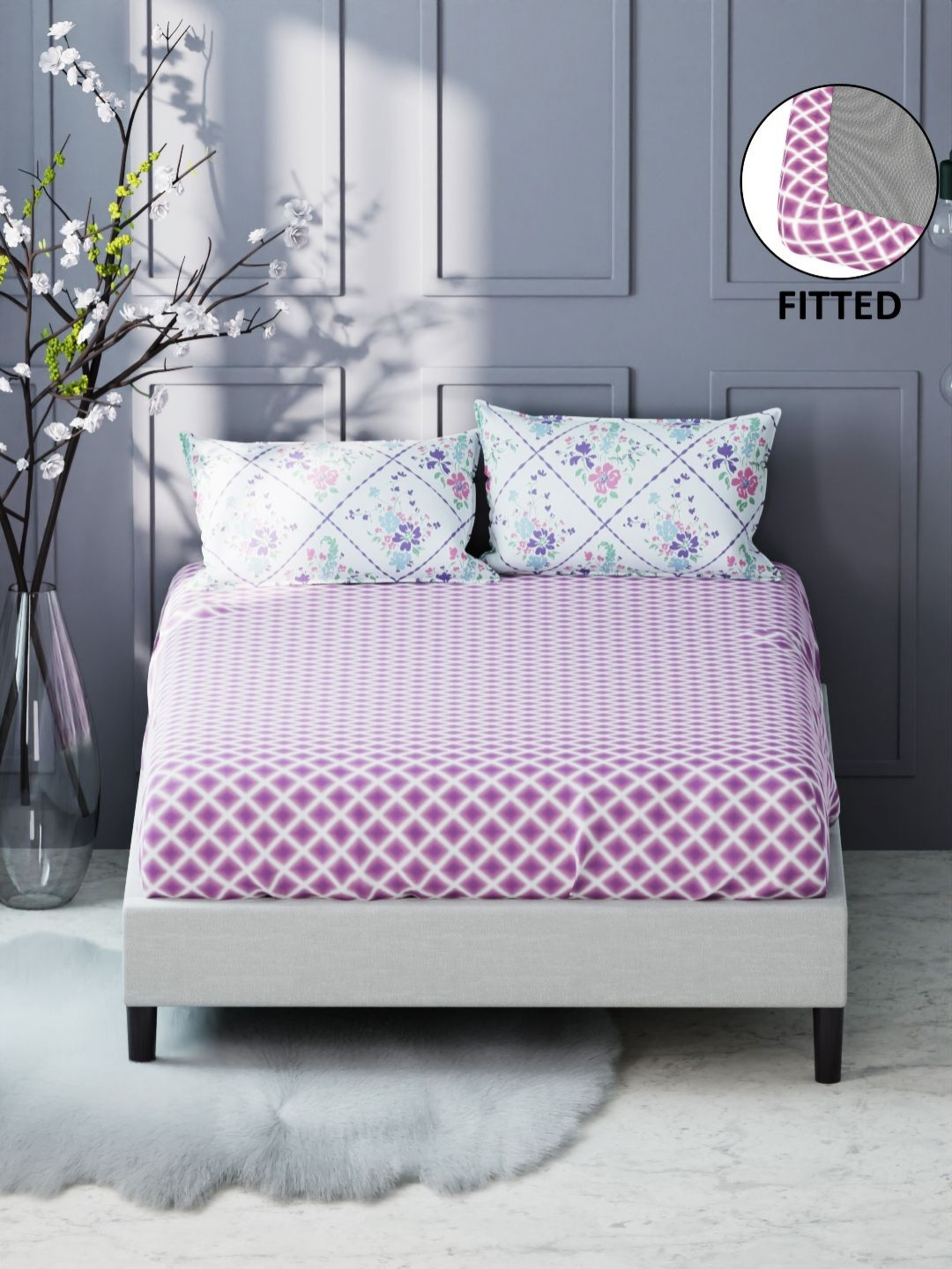 KOPA Fairmont Purple Geometric Microfiber 200 TC Fitted King Bedsheet Set-1.80mX1.98mX25cm
KOPA Fairmont Purple Geometric Microfiber 200 TC Fitted King Bedsheet Set-1.80mX1.98mX25cm