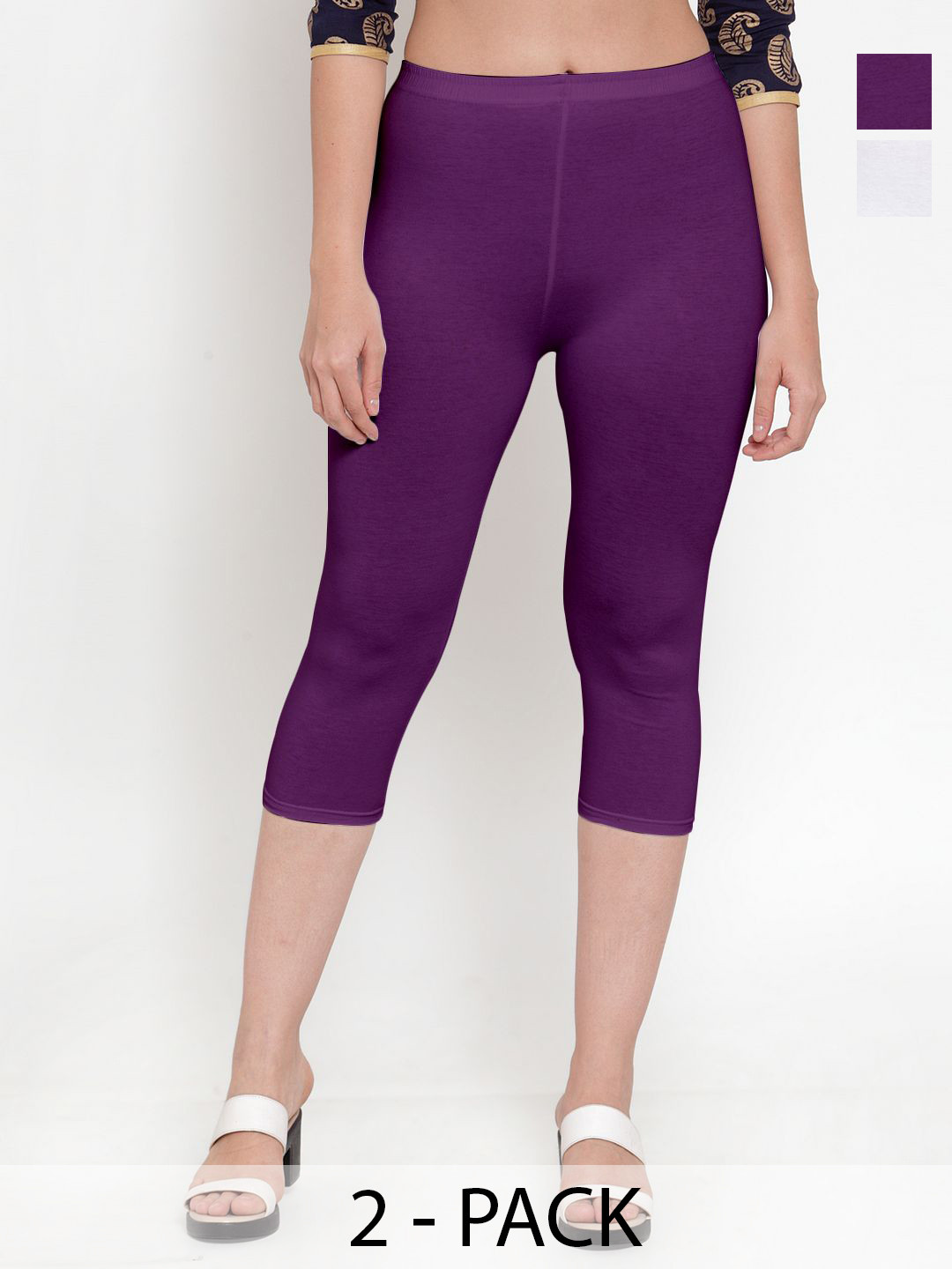 GRACIT Women Pack 2 Mid-Rise Skinny Fit Capris, White 
GRACIT Women Pack 2 Mid-Rise Skinny Fit Capris, White