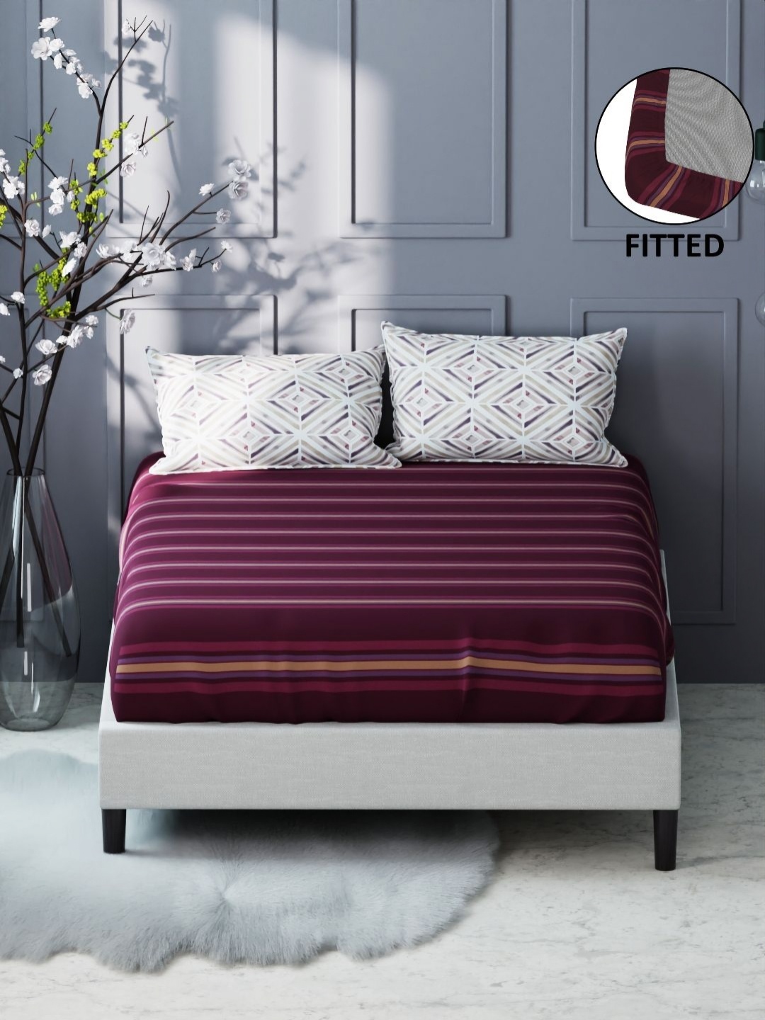 KOPA Fairmont Maroon Striped Microfiber 200 TC Fitted King Bedsheet Set 1.98 m x 1.85 m
KOPA Fairmont Maroon Striped Microfiber 200 TC Fitted King Bedsheet Set 1.98 m x 1.85 m