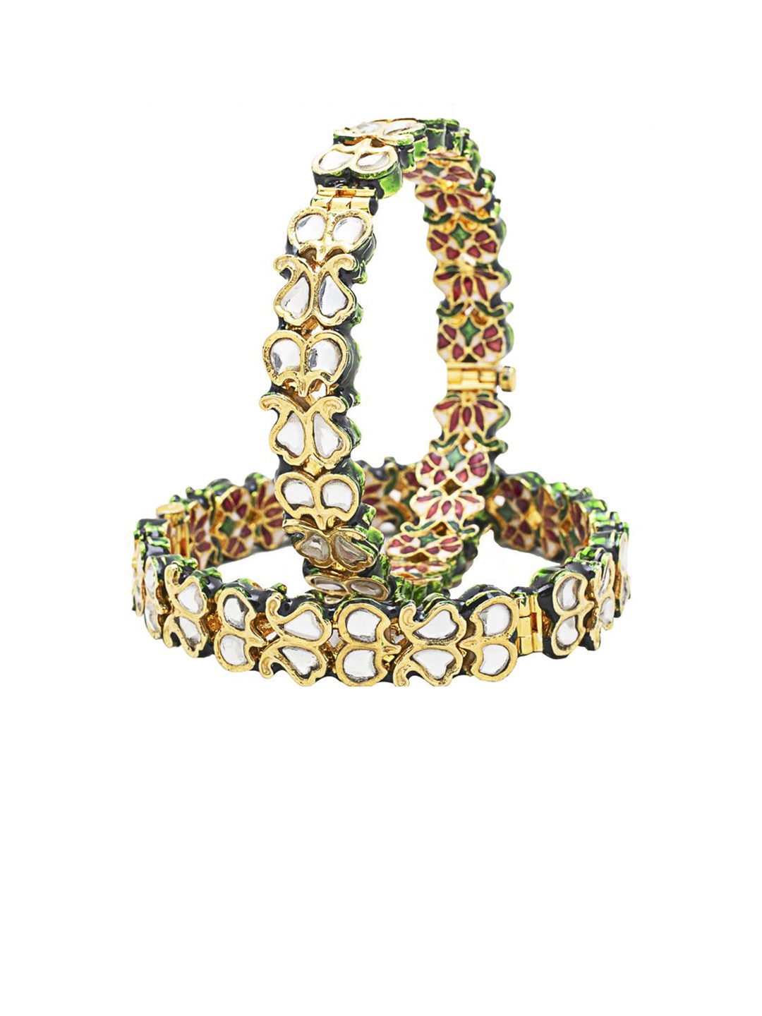 vivinia BY VIDHI MEHRA MEHRA Set Of 2 Gold-Plated Kundan Studded Flower Motif Meenakari Bangles
vivinia BY VIDHI MEHRA MEHRA Set Of 2 Gold-Plated Kundan Studded Flower Motif Meenakari Bangles