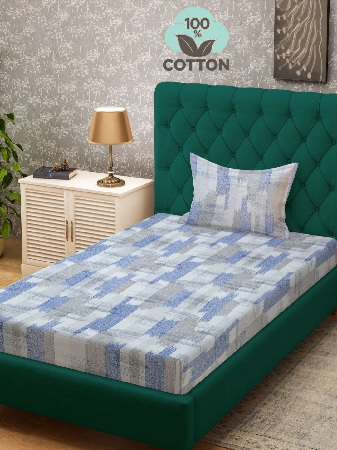 Aura Blue & Grey Geometric Printed Flat 400TC Single Cotton Bedsheet With Pillow Cover
Aura Blue & Grey Geometric Printed Flat 400TC Single Cotton Bedsheet With Pillow Cover