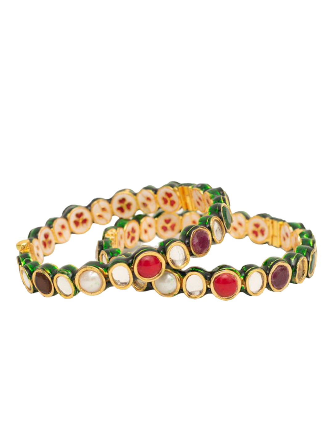 vivinia BY VIDHI MEHRA MEHRA Set Of 2 Gold Plated Kundan Studded Meenakari Bangles
vivinia BY VIDHI MEHRA MEHRA Set Of 2 Gold Plated Kundan Studded Meenakari Bangles