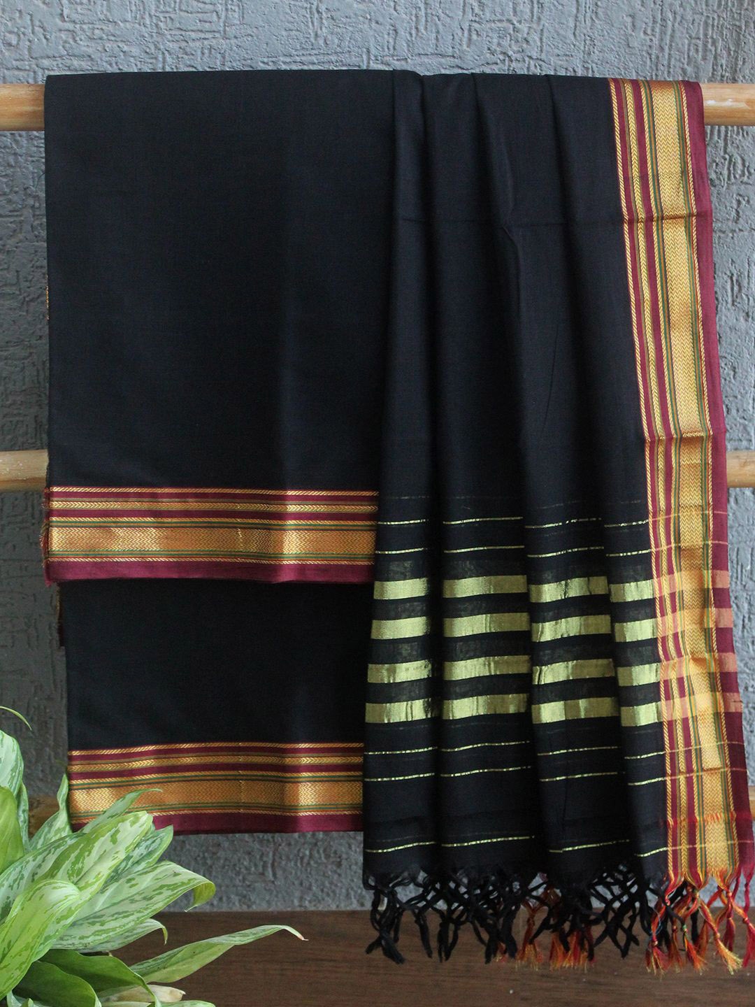 Weaves of Tradition Striped Woven Design Zari Pure Cotton Unstitched Dress Material, Black
Weaves of Tradition Striped Woven Design Zari Pure Cotton Unstitched Dress Material, Black