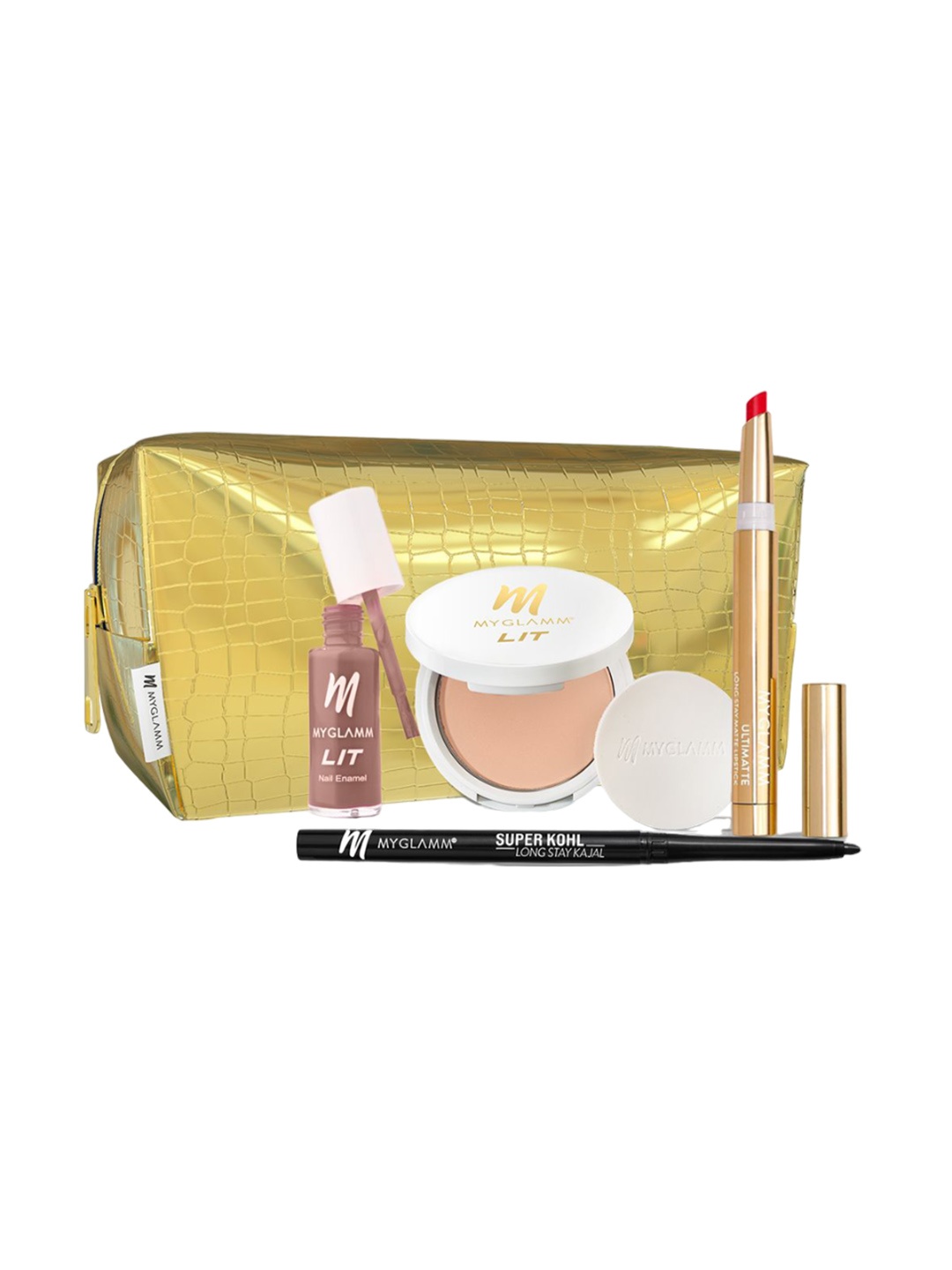 MyGlamm As Glamm As It Gets Makeup Kit- Nail Paint- Compact- Lipstick- Kajal- 100 g, Gold
MyGlamm As Glamm As It Gets Makeup Kit- Nail Paint- Compact- Lipstick- Kajal- 100 g, Gold