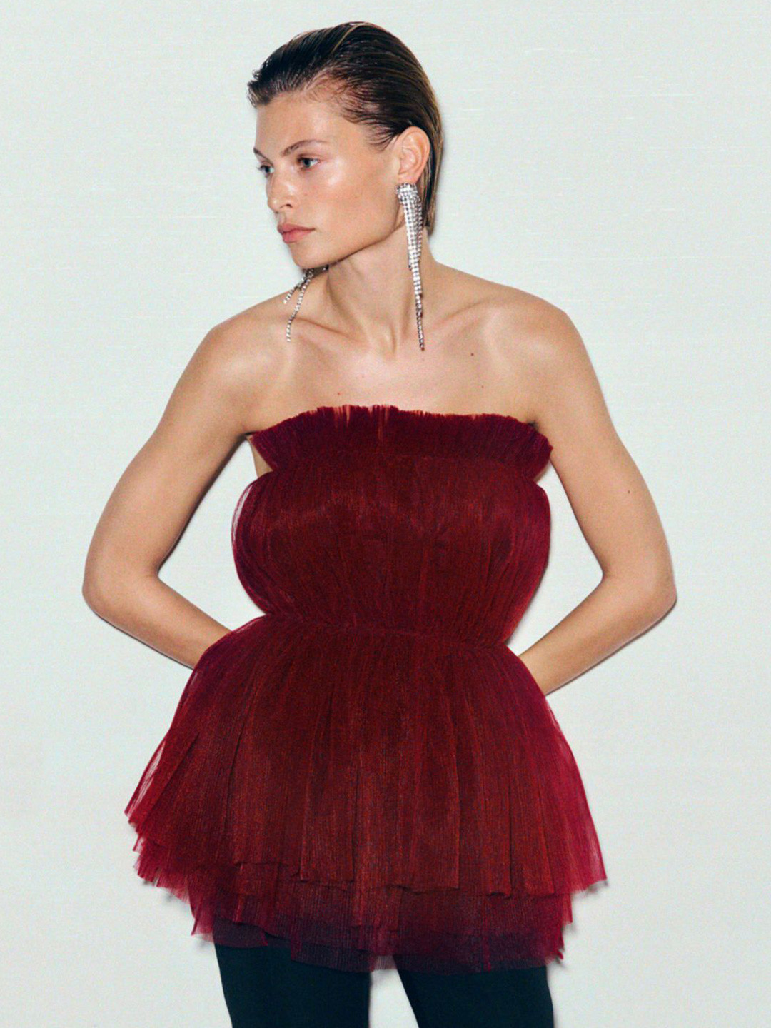 H&M Pleated Tulle Bandeau Top, Red 
H&M Pleated Tulle Bandeau Top, Red