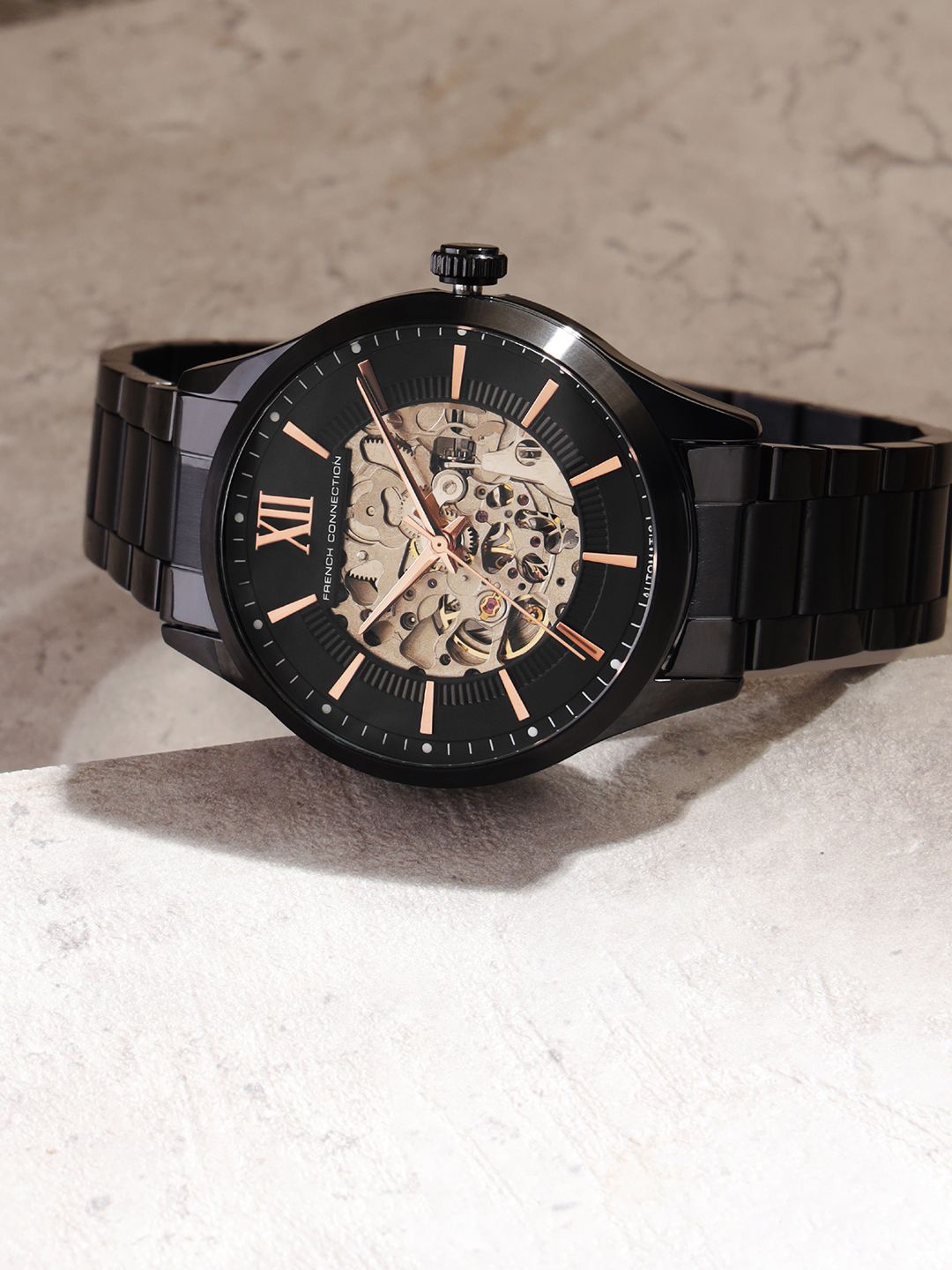 French Connection Men Embellished Dial & Bracelet Style Straps Analogue Watch FCA10BM, Black
French Connection Men Embellished Dial & Bracelet Style Straps Analogue Watch FCA10BM, Black