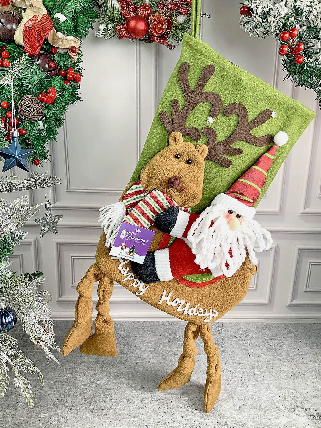 Little Surprise Box LLP Green & White Santa Long Hanging Knot Legs Stocking Festive Decor
Little Surprise Box LLP Green & White Santa Long Hanging Knot Legs Stocking Festive Decor