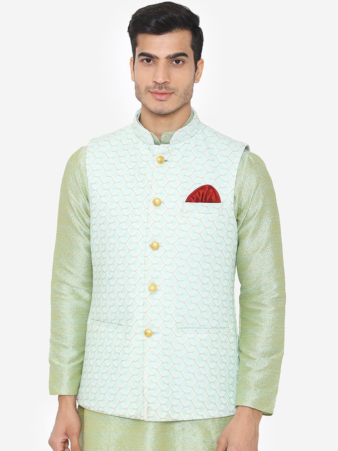 Wintage Ethnic Motifs Woven Design Straight Kurta with Pyjamas & Nehru Jacket, Green
Wintage Ethnic Motifs Woven Design Straight Kurta with Pyjamas & Nehru Jacket, Green
