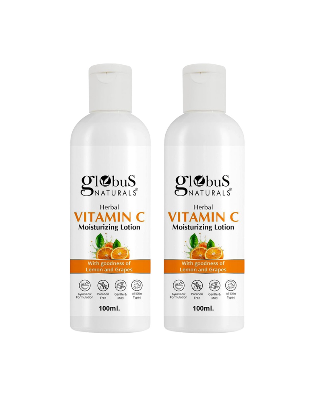 Globus naturals Set Of 2 Herbal Vitamin C Moisturizing Body Lotion -100 ml Each, White
Globus naturals Set Of 2 Herbal Vitamin C Moisturizing Body Lotion -100 ml Each, White