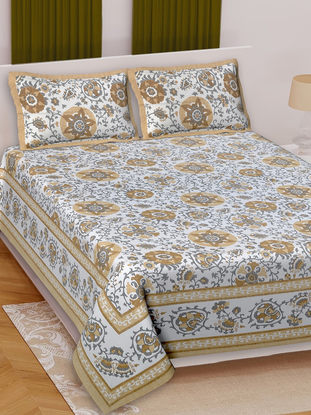 Texstylers Jaipuri Brown Ethnic Printed Cotton 210 TC Queen Bedsheet Set 2.74 m x 2.28 m
Texstylers Jaipuri Brown Ethnic Printed Cotton 210 TC Queen Bedsheet Set 2.74 m x 2.28 m