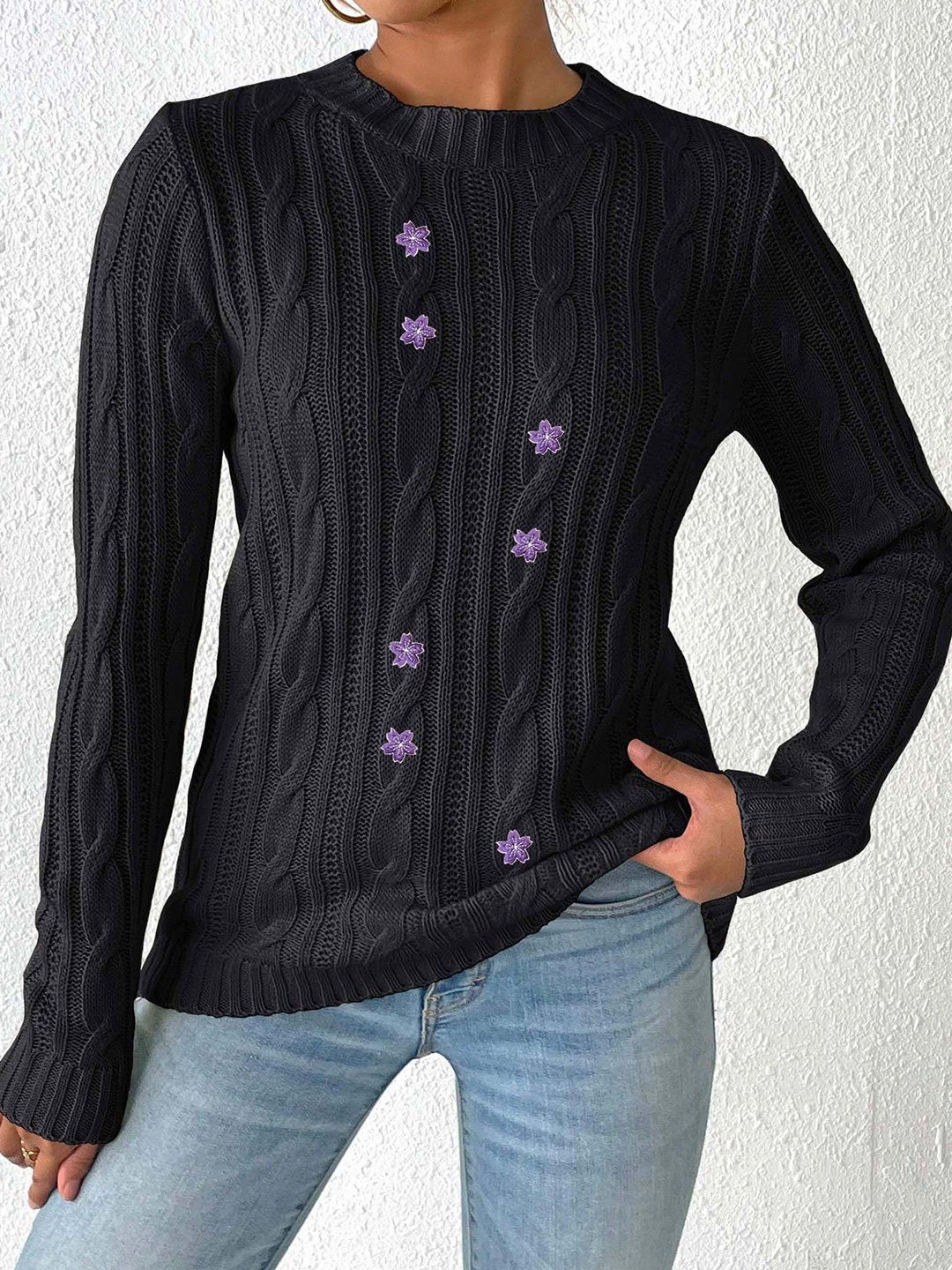 StyleCast x Revolte Women Round Neck Long Sleeves Pullover with Applique Detail Sweaters, Black
StyleCast x Revolte Women Round Neck Long Sleeves Pullover with Applique Detail Sweaters, Black