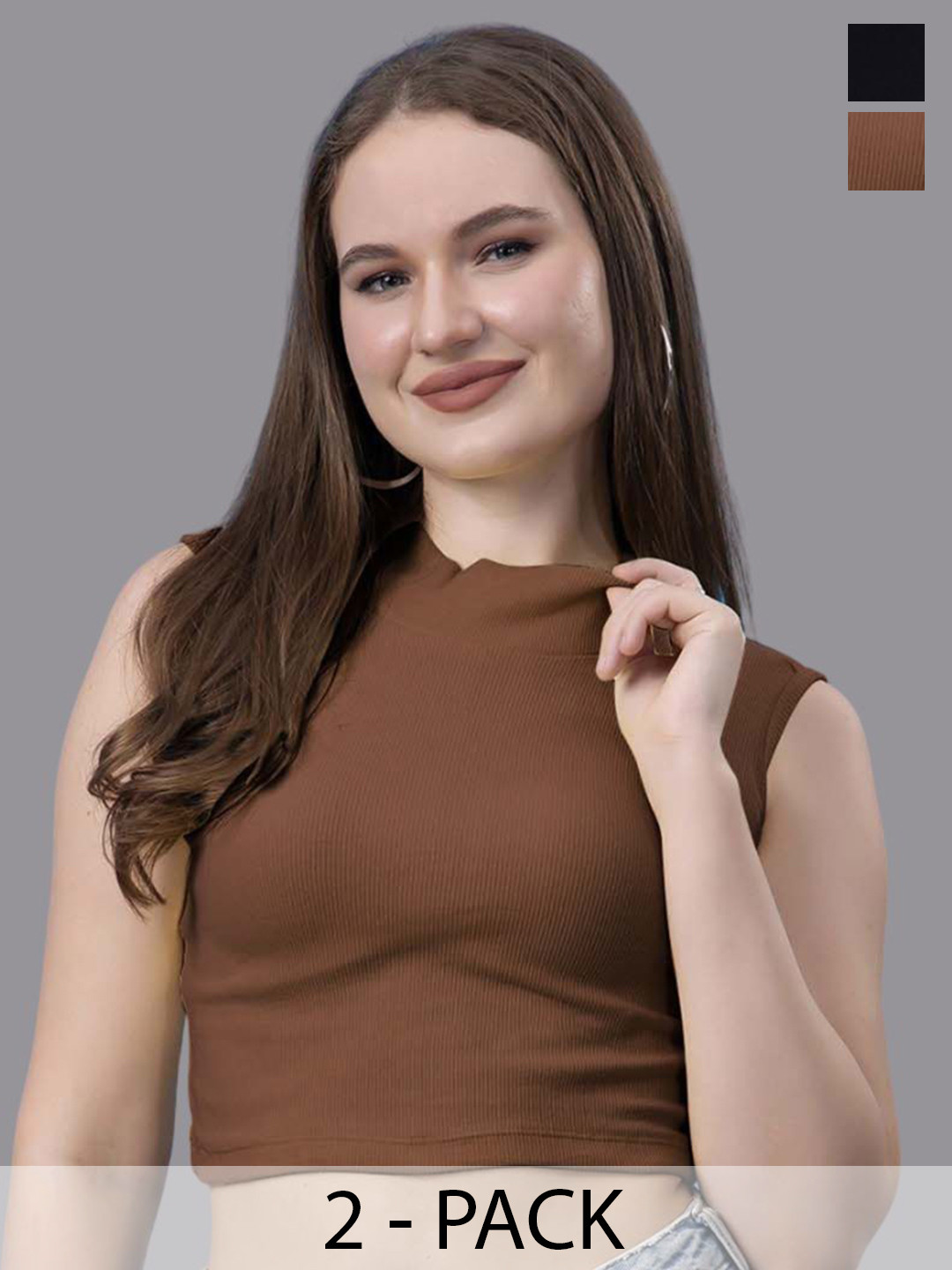 Friskers Women Pack of 2 Cotton High Neck Sleeveless Crop Top, Black 
Friskers Women Pack of 2 Cotton High Neck Sleeveless Crop Top, Black