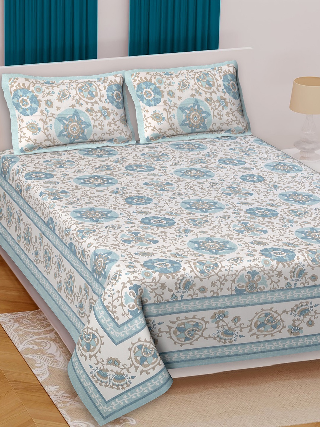 Texstylers Jaipuri Blue Ethnic Printed Cotton 210 TC Queen Bedsheet Set 2.74 m x 2.28 m
Texstylers Jaipuri Blue Ethnic Printed Cotton 210 TC Queen Bedsheet Set 2.74 m x 2.28 m