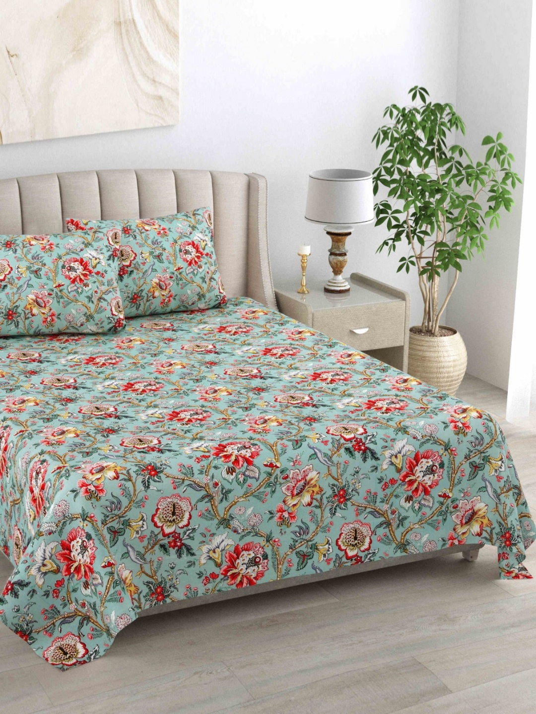 BILBERRY Furnishing by preeti grover Blue & Red Floral 180 TC King Bedsheet with 2 Pillow Covers
BILBERRY Furnishing by preeti grover Blue & Red Floral 180 TC King Bedsheet with 2 Pillow Covers