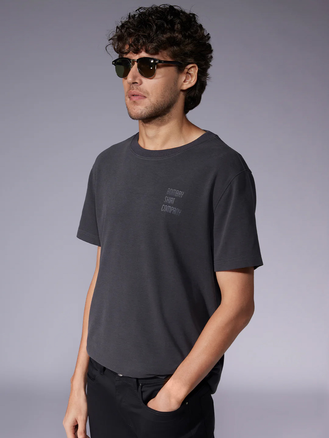 Bombay Shirt Company Men Brand Logo Extended Sleeves T-shirt, Grey 
Bombay Shirt Company Men Brand Logo Extended Sleeves T-shirt, Grey