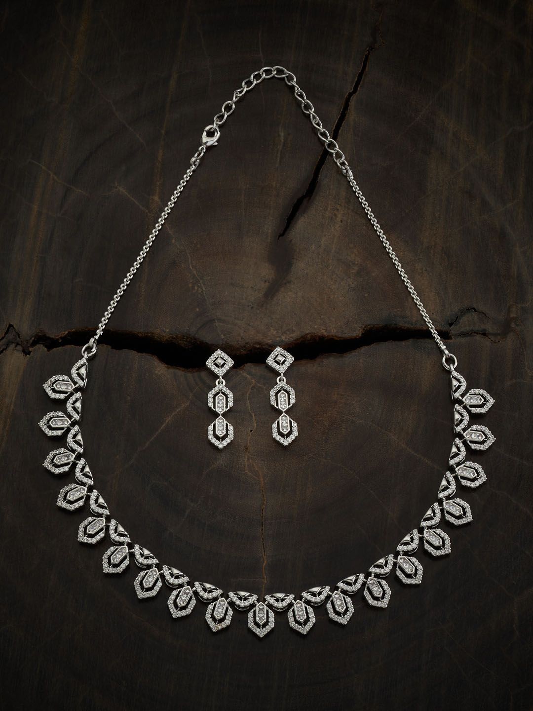 Kushal's Fashion Jewellery Sterling Silver Rhodium-Plated CZ Studded Necklace and Earrings
Kushal's Fashion Jewellery Sterling Silver Rhodium-Plated CZ Studded Necklace and Earrings