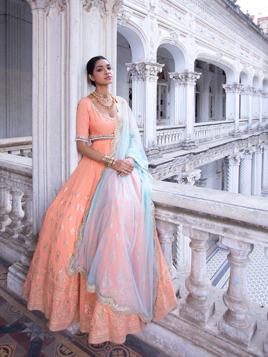 Renee Label Embroidered Beads and Stones Ready to Wear Lehenga & Blouse With Dupatta, Peach
Renee Label Embroidered Beads and Stones Ready to Wear Lehenga & Blouse With Dupatta, Peach