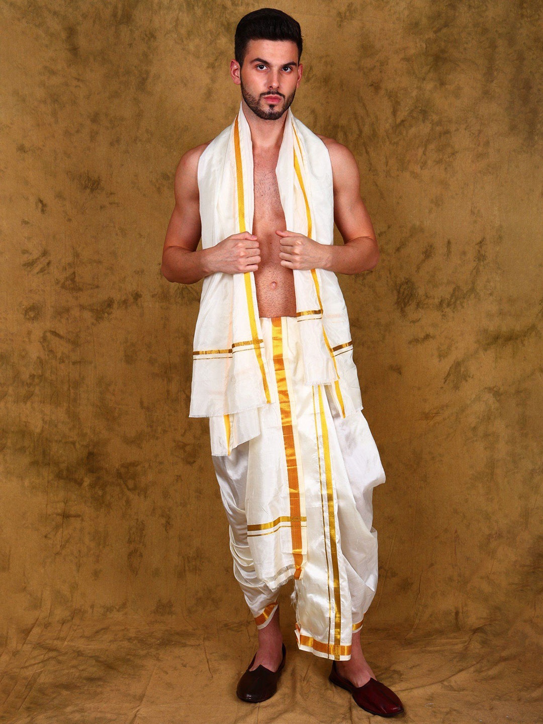 Exotic India Ivory Kumbakonam Art Silk Angavastram with Zari Woven Golden Border, White
Exotic India Ivory Kumbakonam Art Silk Angavastram with Zari Woven Golden Border, White