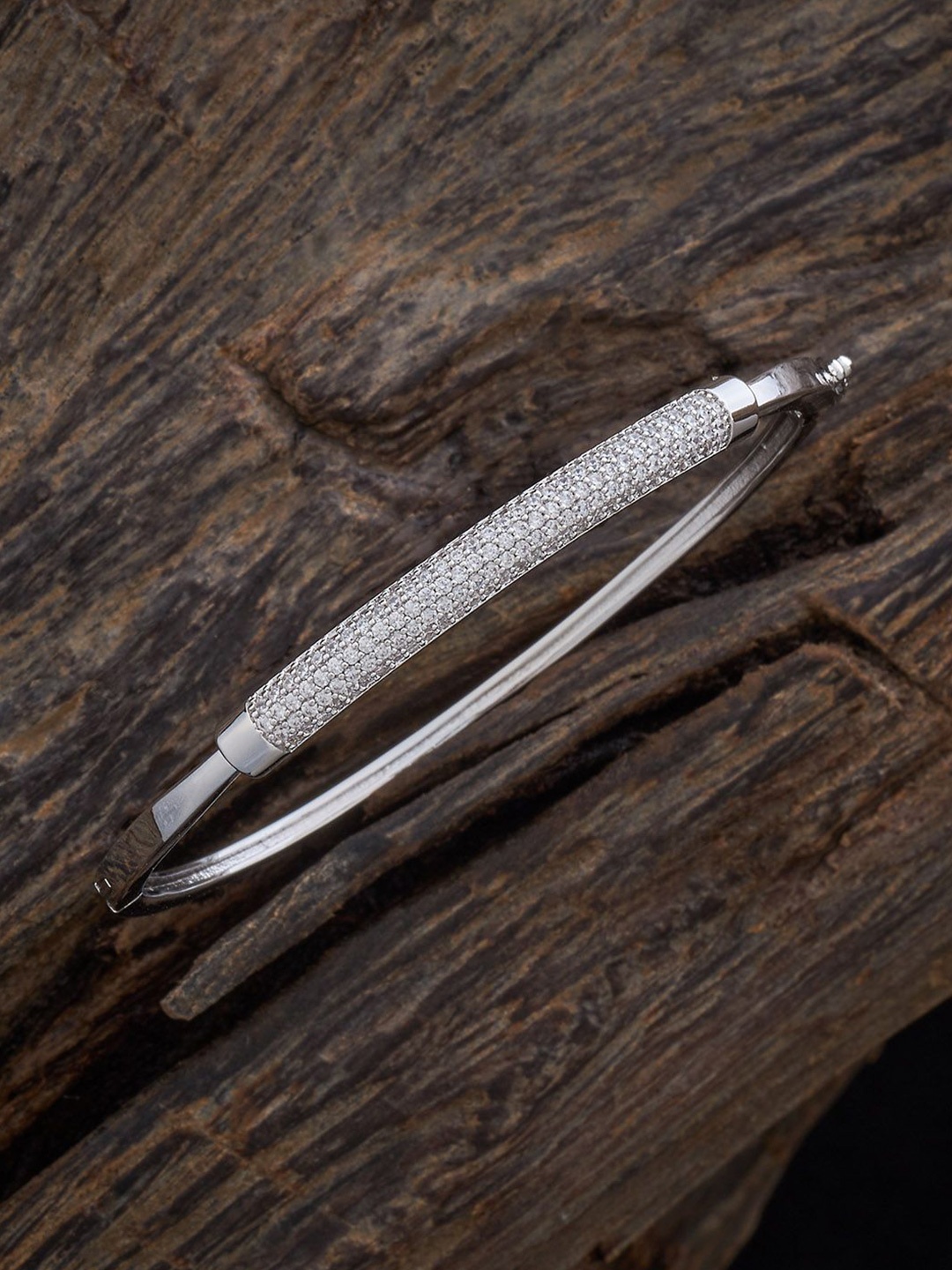 Kushal's Fashion Jewellery Rhodium-Plated Zircon Studded Trendy Kada Bracelet, Silver
Kushal's Fashion Jewellery Rhodium-Plated Zircon Studded Trendy Kada Bracelet, Silver