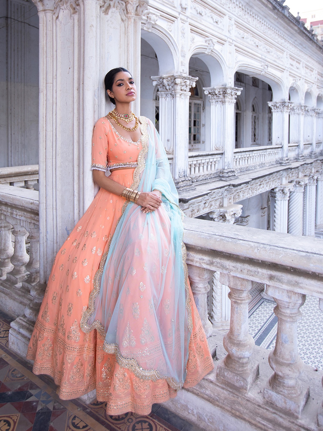 Renee Label Women Embroidered Beads and Stones Ready to Wear Lehenga & Blouse With Dupatta, Peach
Renee Label Women Embroidered Beads and Stones Ready to Wear Lehenga & Blouse With Dupatta, Peach