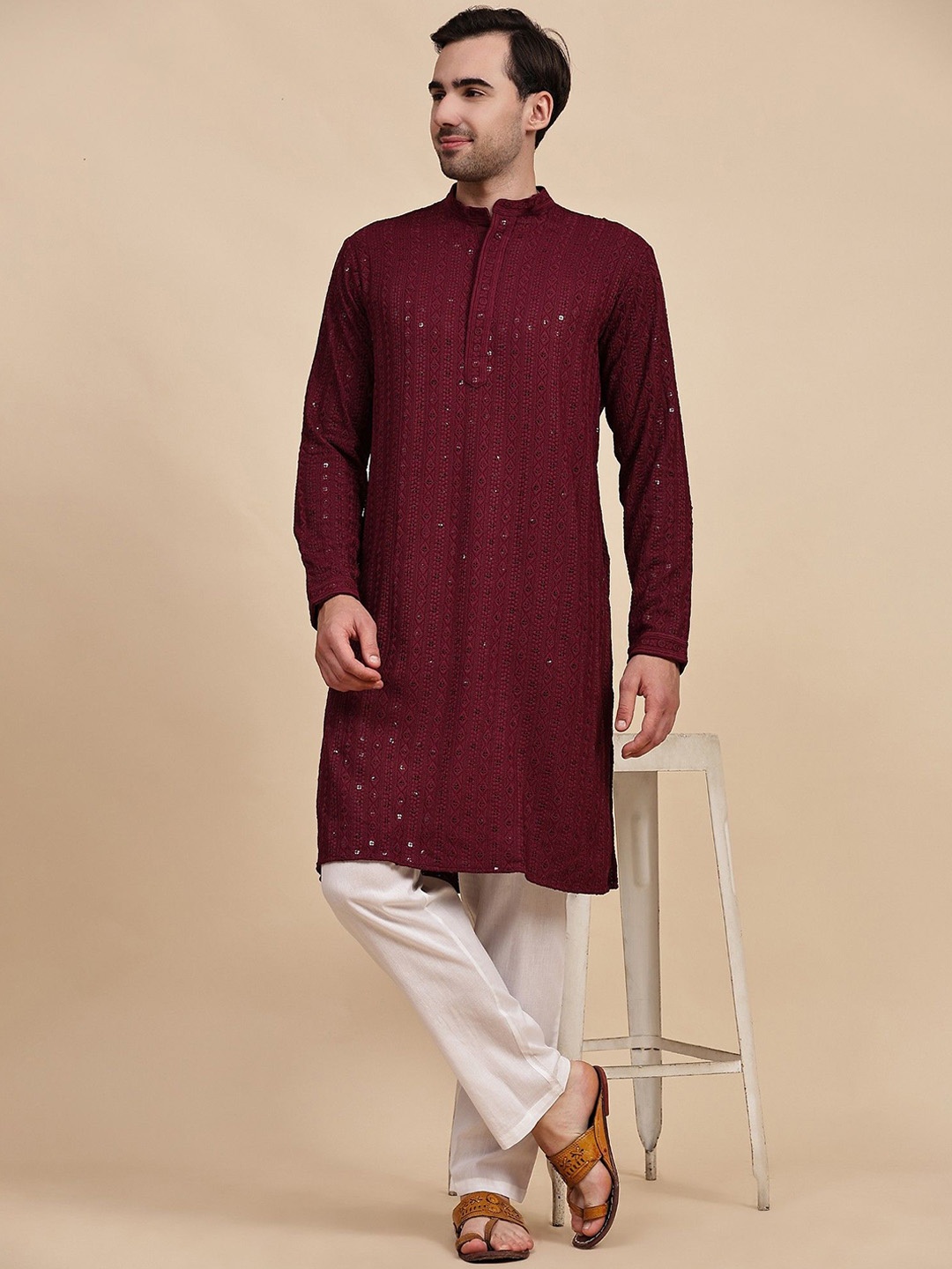 SKAVIJ Geometric Embroidered Sequinned Jacquard Weave Pure Cotton Straight Kurta & Pyjamas, Maroon
SKAVIJ Geometric Embroidered Sequinned Jacquard Weave Pure Cotton Straight Kurta & Pyjamas, Maroon