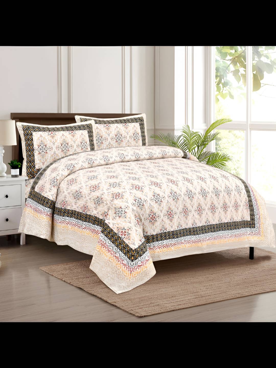 BED-SHEET.COM Off White & Blue Geometric 180 TC King Bedsheet with 2 Pillow Covers
BED-SHEET.COM Off White & Blue Geometric 180 TC King Bedsheet with 2 Pillow Covers