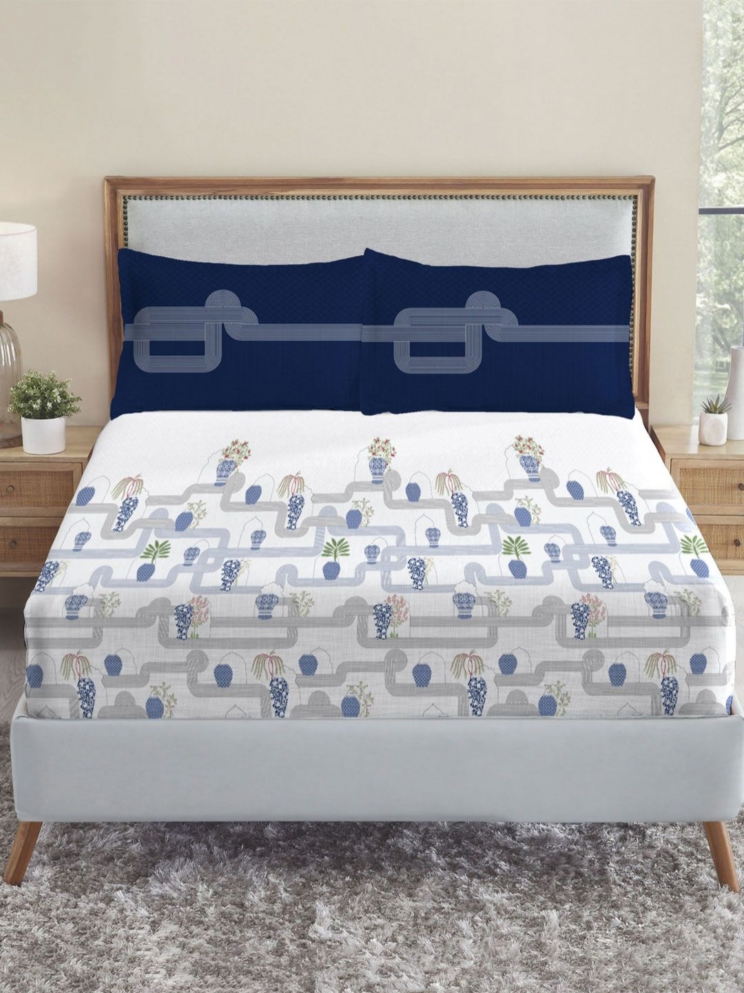 MYTRIDENT Blue Pottery Road To Jaipur Flat 210TC King Cotton Bedsheet Set
MYTRIDENT Blue Pottery Road To Jaipur Flat 210TC King Cotton Bedsheet Set