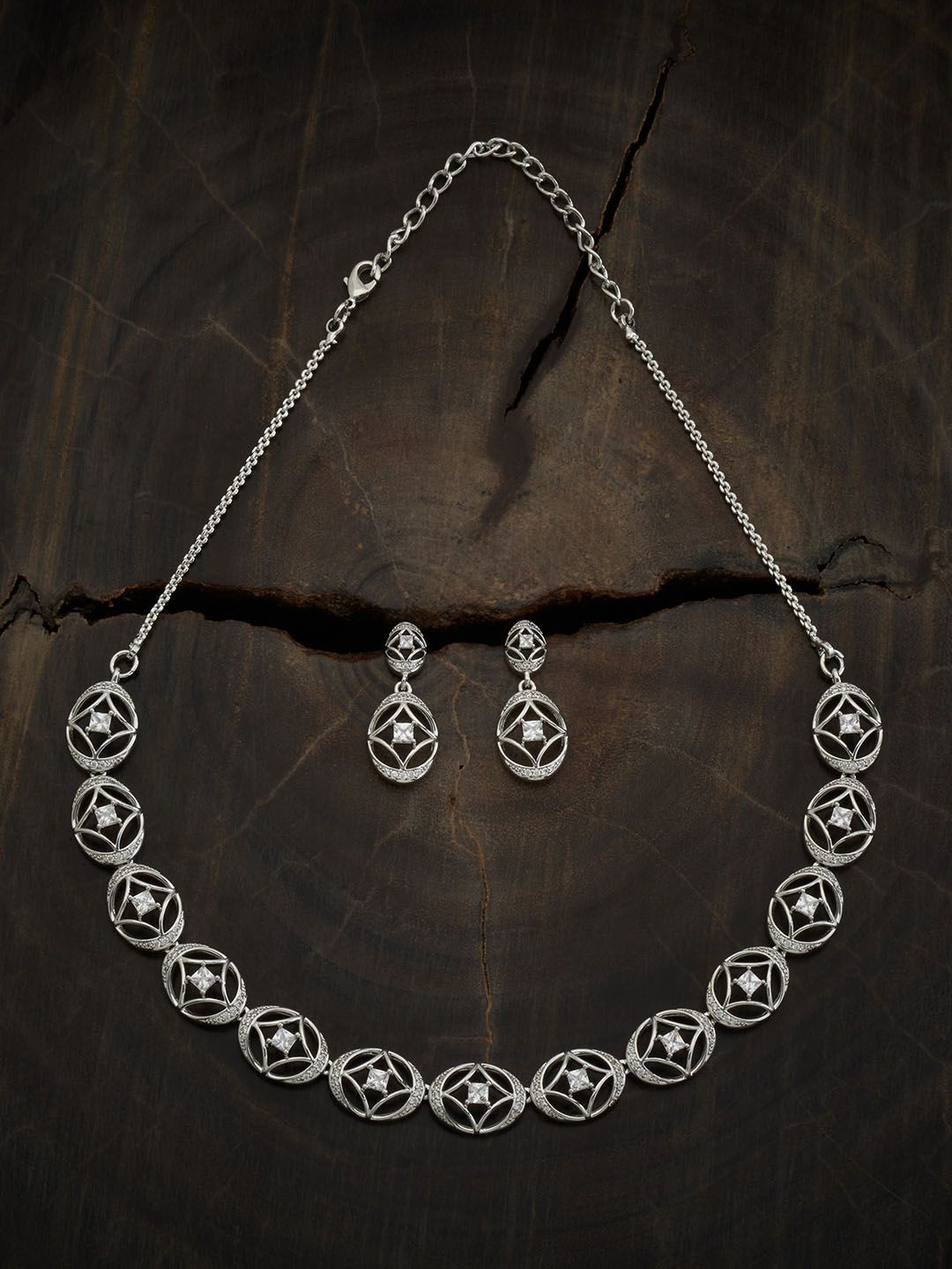 Kushal's Fashion Jewellery Rhodium-Plated CZ Stone-Studded Necklace and Earrings, Silver
Kushal's Fashion Jewellery Rhodium-Plated CZ Stone-Studded Necklace and Earrings, Silver