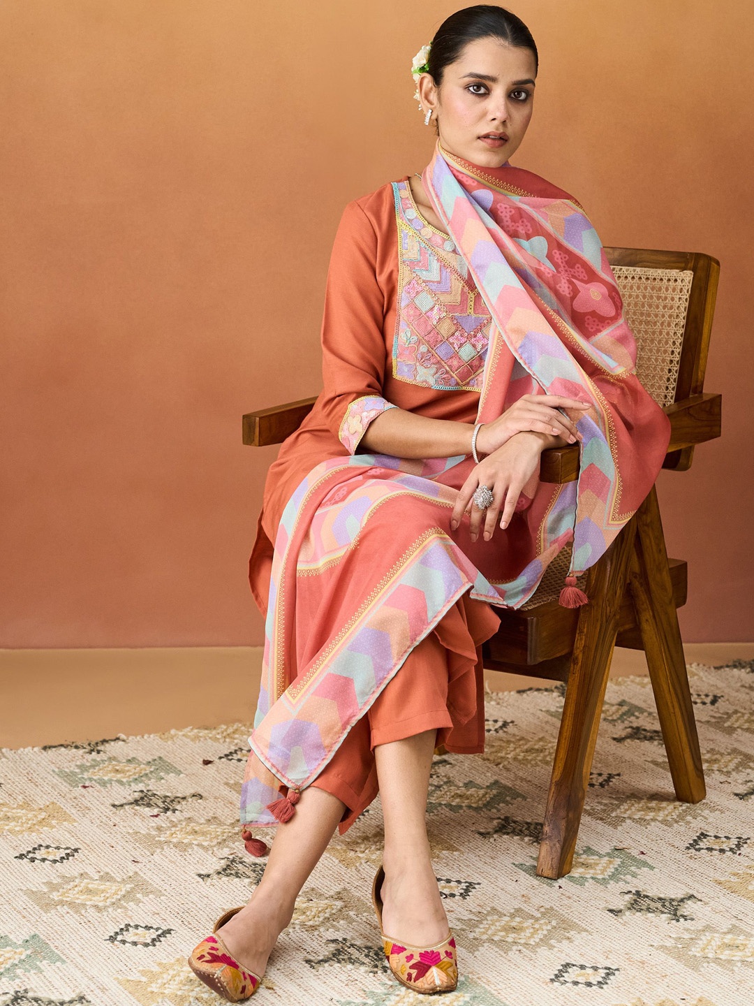 KALINI Women Ethnic Motifs Embroidered Regular Sequinned Kurta with Trousers & With Dupatta, Coral
KALINI Women Ethnic Motifs Embroidered Regular Sequinned Kurta with Trousers & With Dupatta, Coral