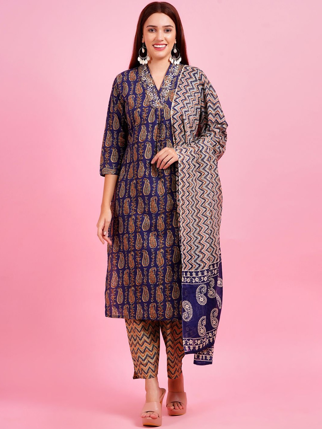KALINI Ethnic Motifs Printed Regular Thread Work Pure Cotton Kurta with Trousers & Dupatta, Blue
KALINI Ethnic Motifs Printed Regular Thread Work Pure Cotton Kurta with Trousers & Dupatta, Blue