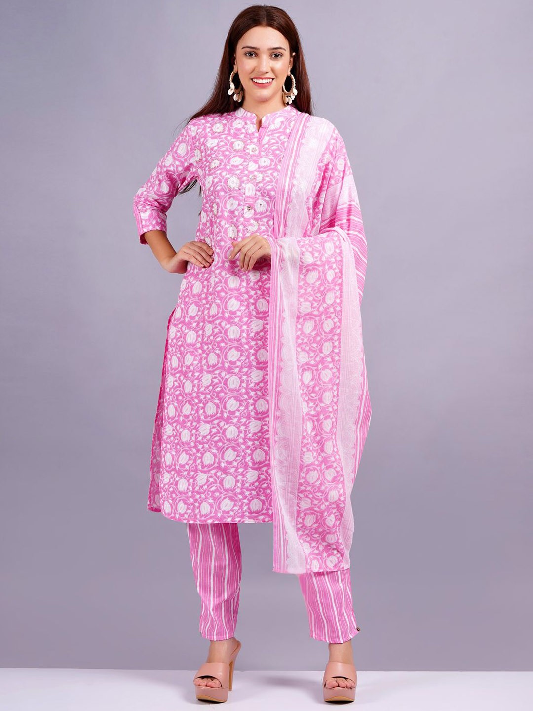 KALINI Women Printed Regular Pure Cotton Kurta With Trousers & With Dupatta, Pink
KALINI Women Printed Regular Pure Cotton Kurta With Trousers & With Dupatta, Pink