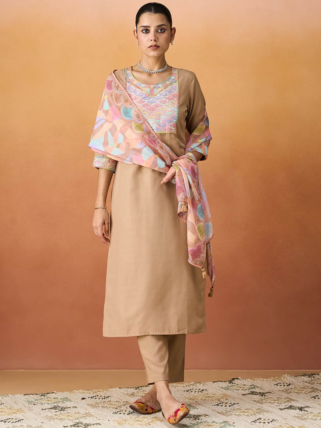 KALINI Women Ethnic Motifs Embroidered Regular Sequinned Kurta with Trousers & With Dupatta, Beige
KALINI Women Ethnic Motifs Embroidered Regular Sequinned Kurta with Trousers & With Dupatta, Beige