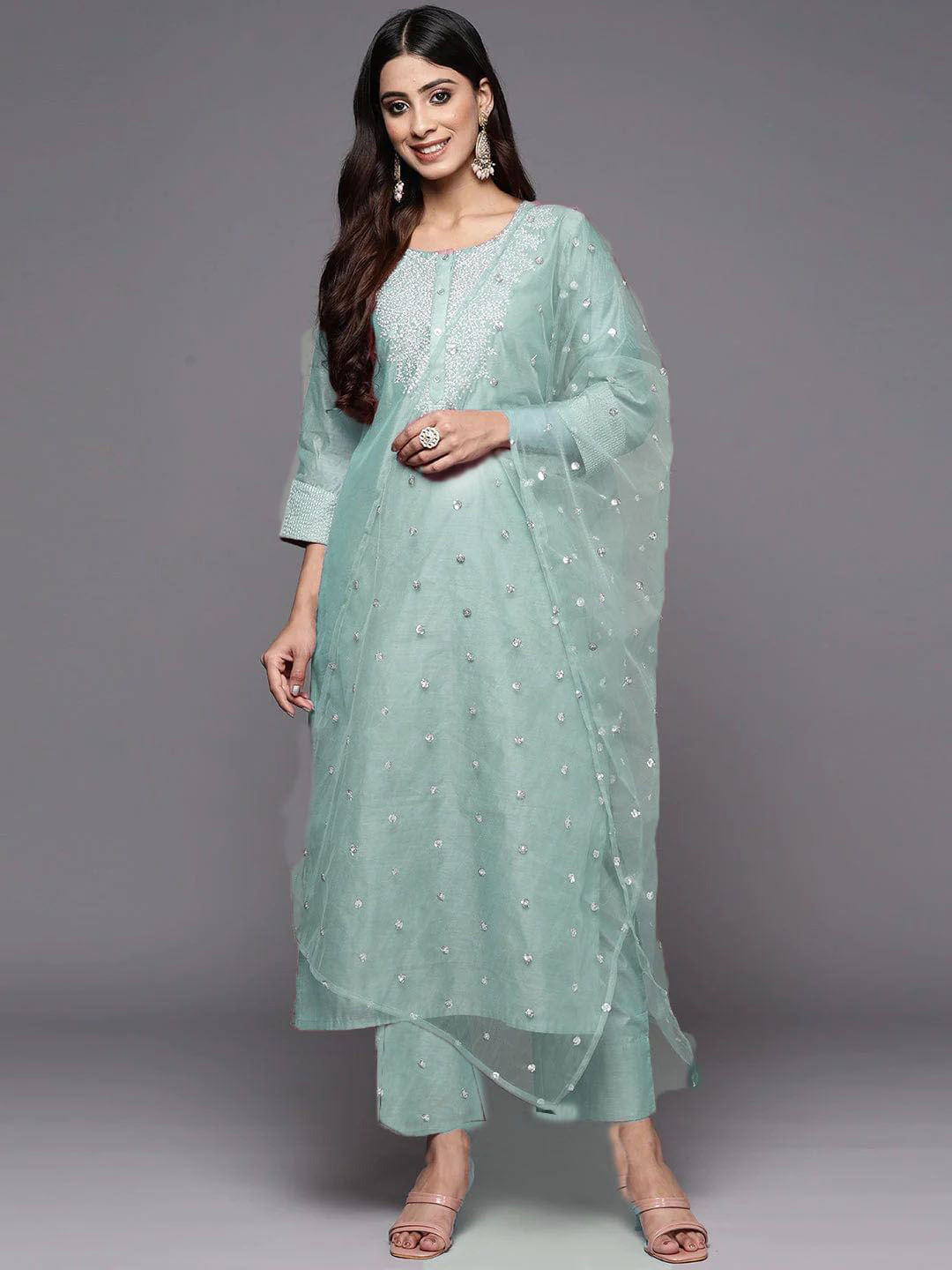 DIVASTRI Women Ethnic Motifs Embroidered Regular Kurta with Trousers & With Dupatta, Blue
DIVASTRI Women Ethnic Motifs Embroidered Regular Kurta with Trousers & With Dupatta, Blue