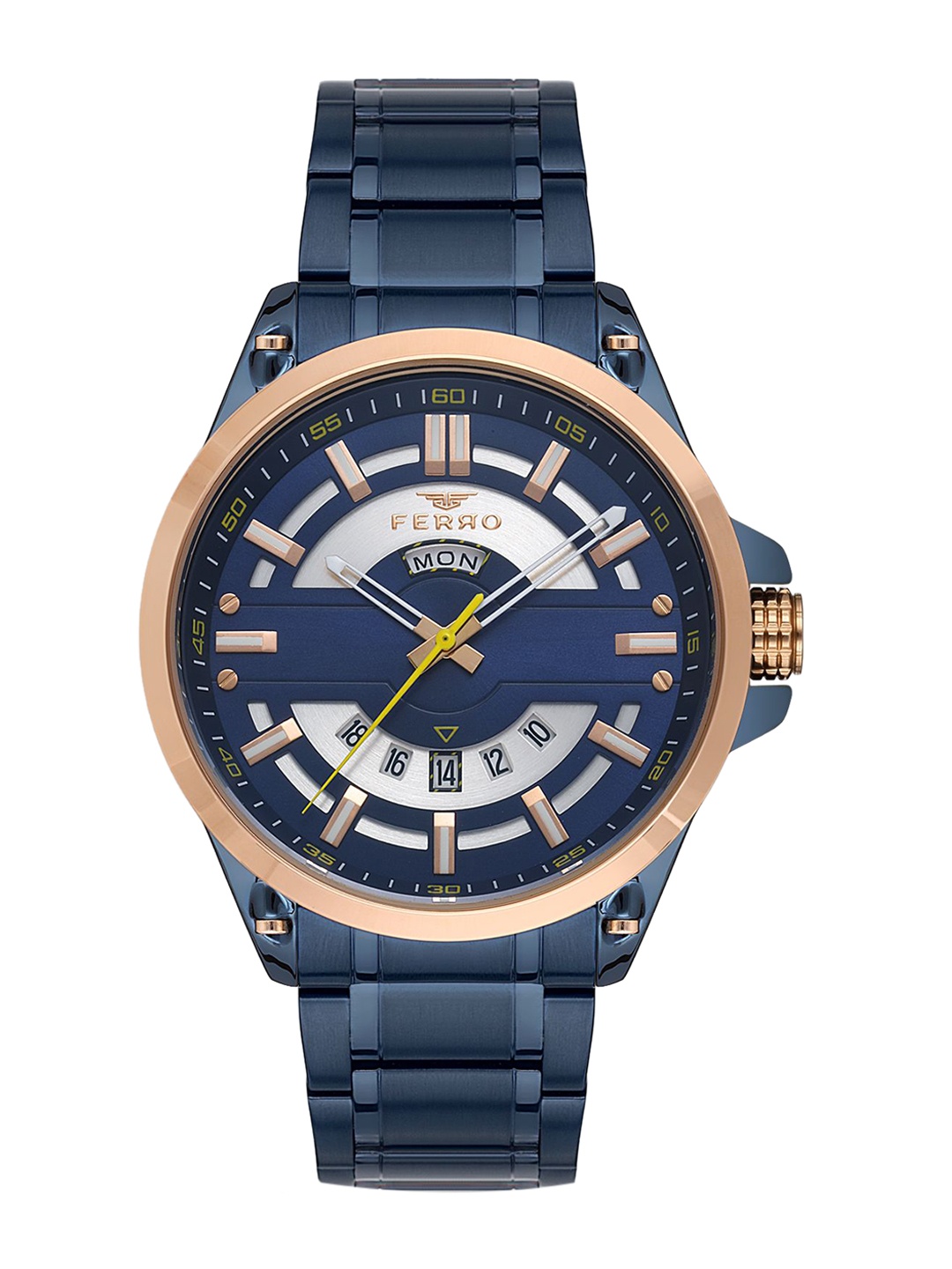 Ferro Men Brass Dial & Stainless Steel Bracelet Style Straps Analogue Watch F11201A-T, Blue
Ferro Men Brass Dial & Stainless Steel Bracelet Style Straps Analogue Watch F11201A-T, Blue