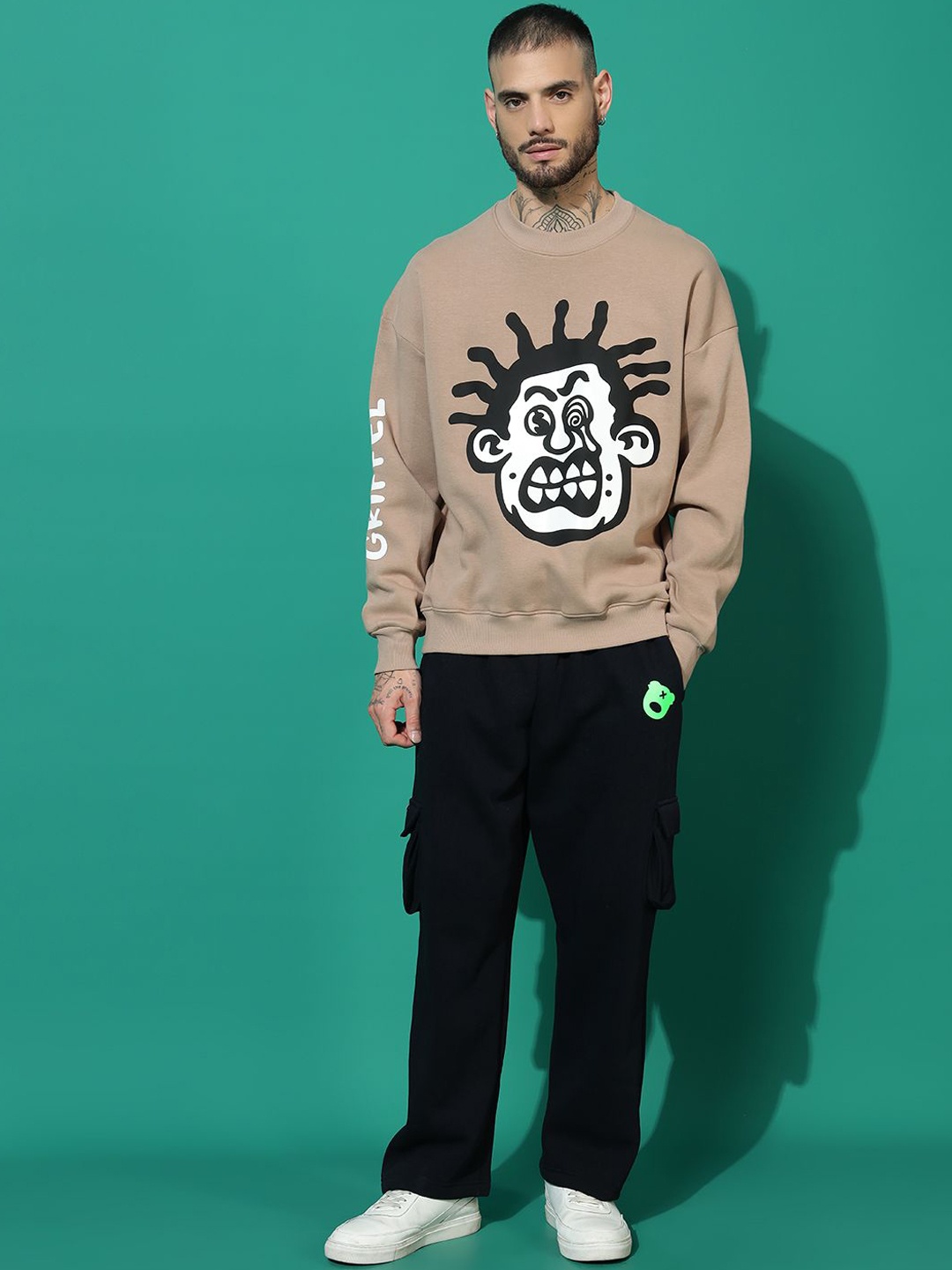 GRIFFEL Printed Round Neck Long Sleeves Oversized Sweatshirt & Trackpants, Camel brown
GRIFFEL Printed Round Neck Long Sleeves Oversized Sweatshirt & Trackpants, Camel brown