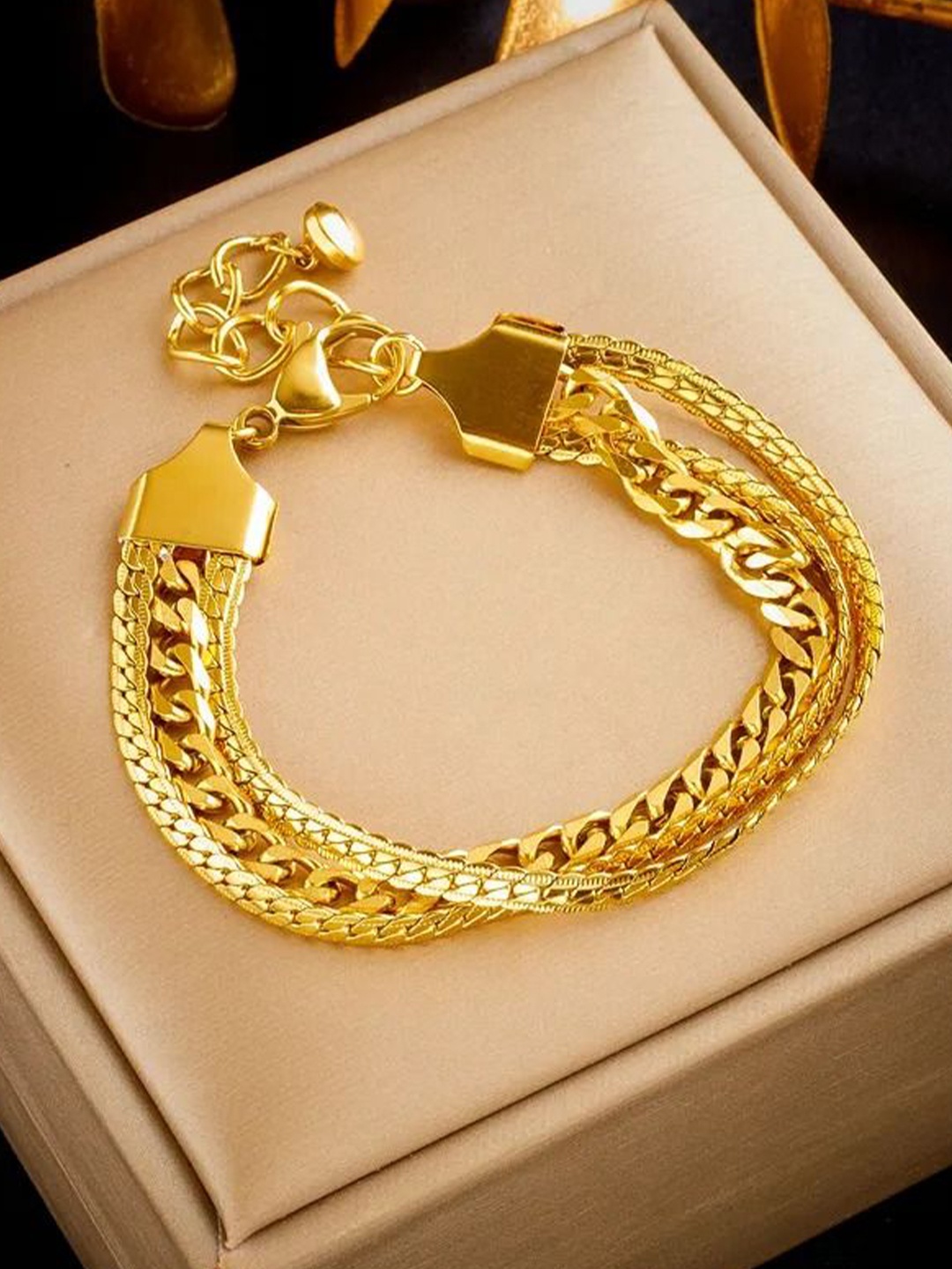 DIVASTRI Gold-Plated Stainless Steel Anti Tarnish Adjustable Multistrand Chain Bracelet
DIVASTRI Gold-Plated Stainless Steel Anti Tarnish Adjustable Multistrand Chain Bracelet