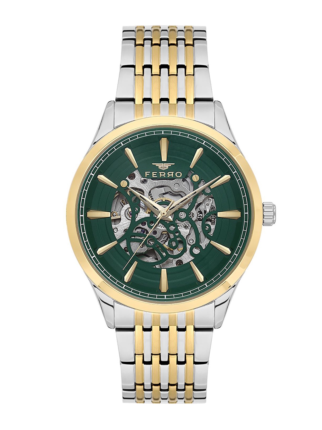 Ferro Men Brass Dial & Stainless Steel Bracelet Style Straps Analogue Watch FM31440A-D6, Green
Ferro Men Brass Dial & Stainless Steel Bracelet Style Straps Analogue Watch FM31440A-D6, Green