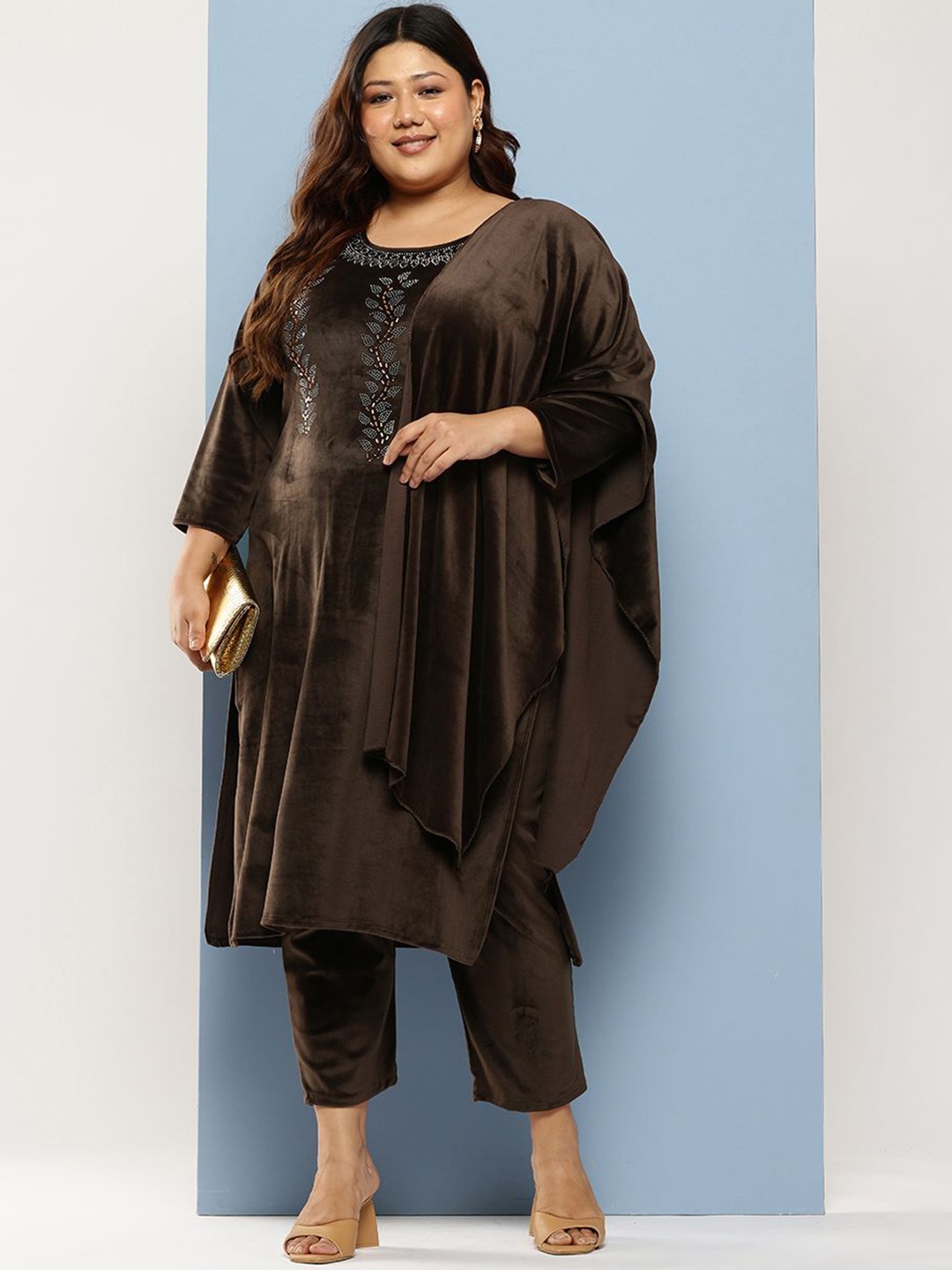 BAESD Women Printed Regular Sequinned Velvet Kurta with Trousers & With Dupatta, Brown
BAESD Women Printed Regular Sequinned Velvet Kurta with Trousers & With Dupatta, Brown
