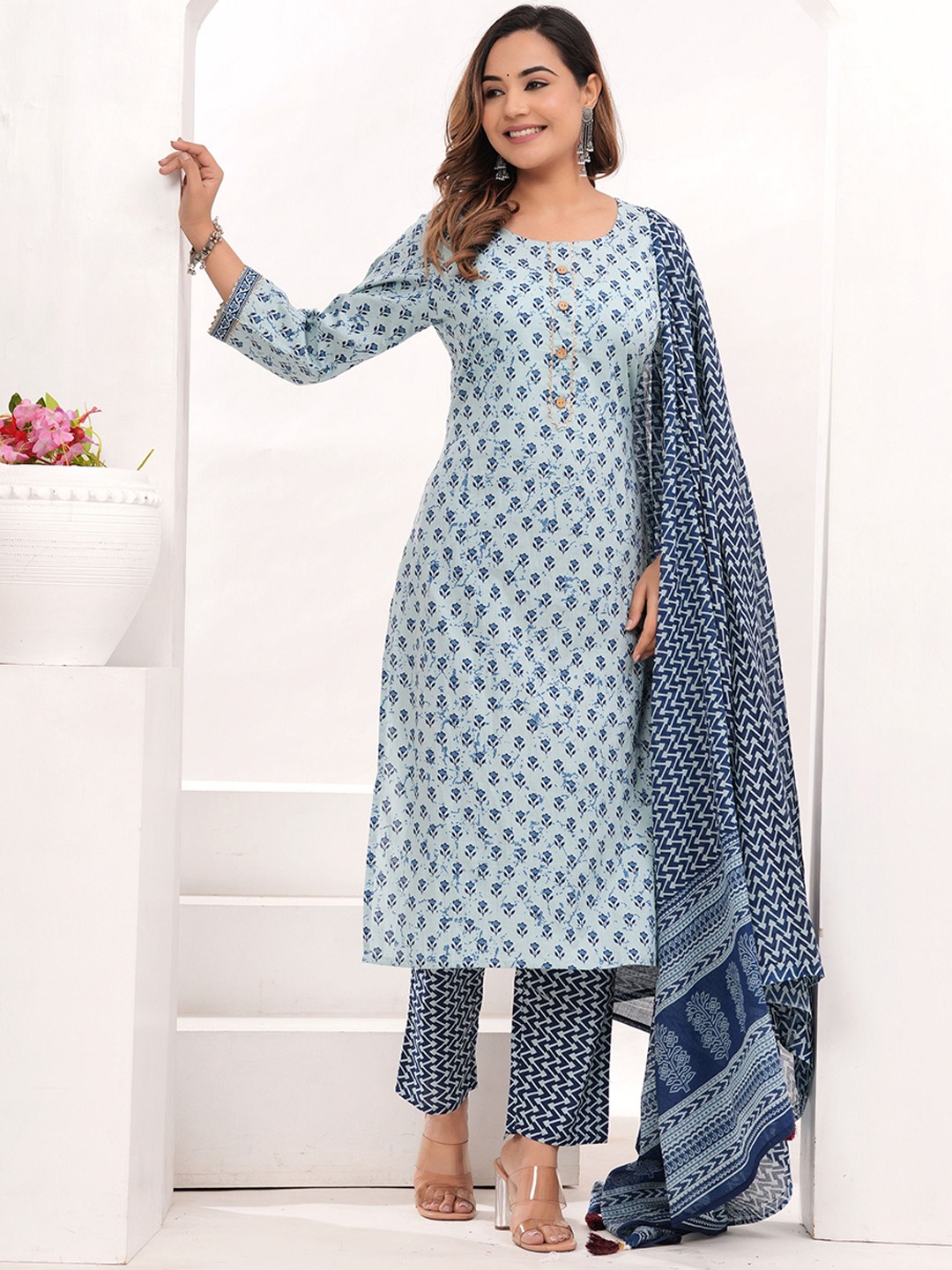 VASUPRADA Women Ethnic Motifs Printed Regular Kurta with Trousers & With Dupatta, Blue
VASUPRADA Women Ethnic Motifs Printed Regular Kurta with Trousers & With Dupatta, Blue